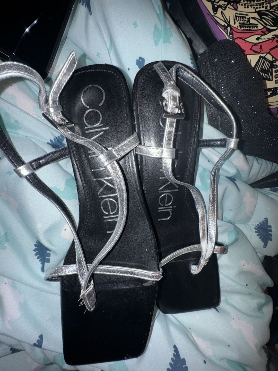Calvin Klein Tegin Women’s Silver Metallic Heeled Sandals Size 7M