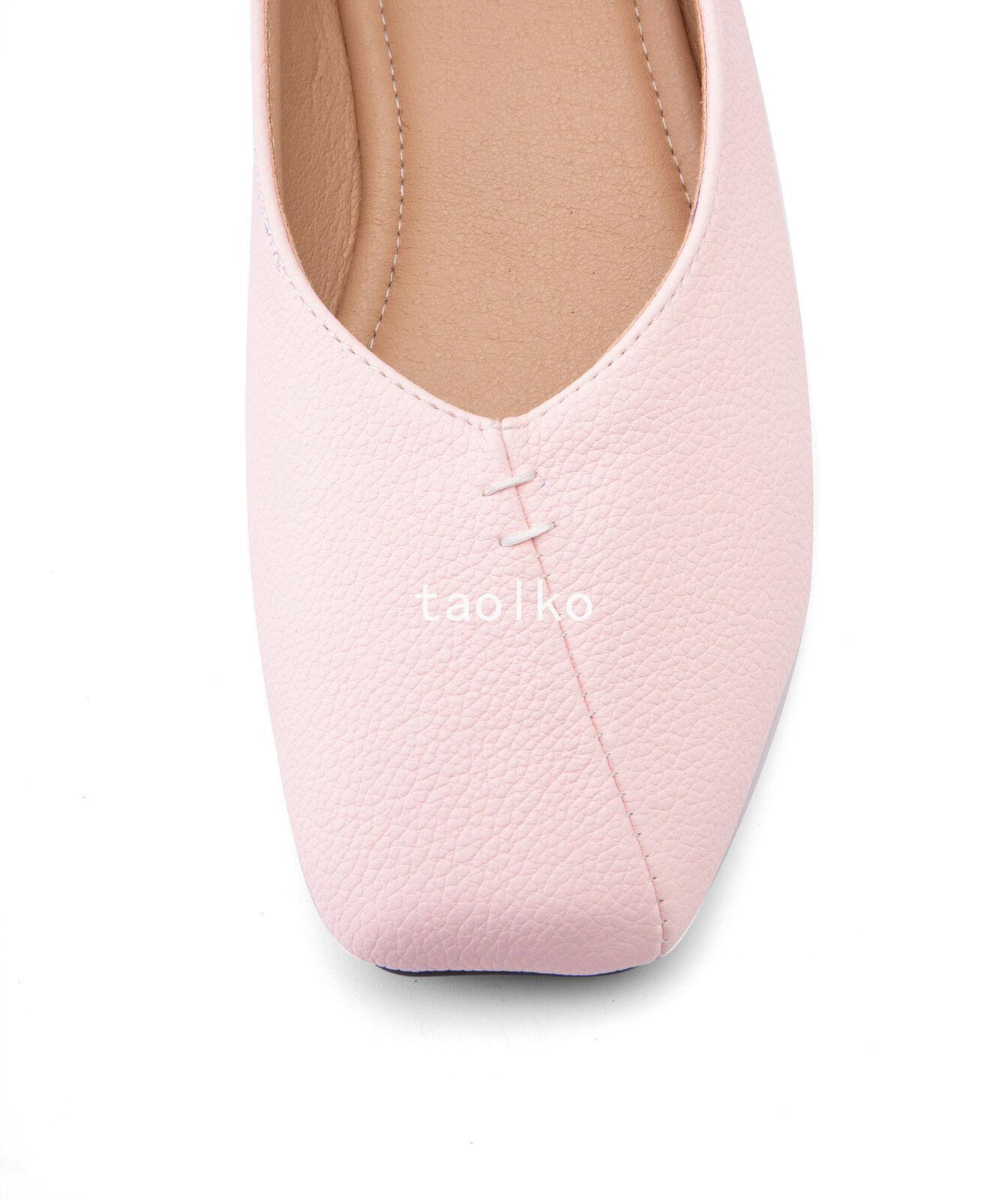 Womens Slip On Flat Square Toe Soft Faux Leather Comfort Pumps Shoes Oversize
