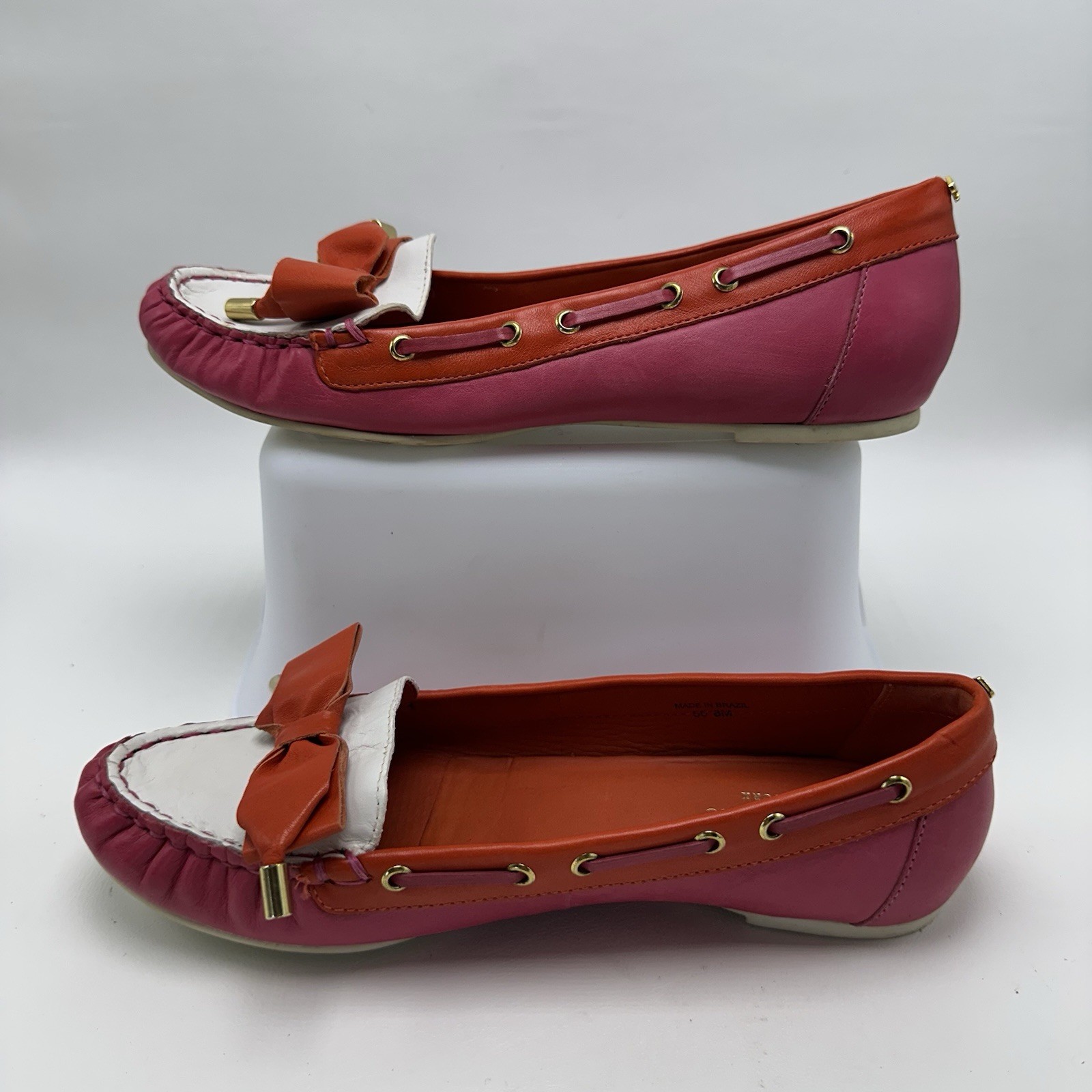 Kate Spade Boat Shoes Flats Bow Pink Red White Women’s Size 8M