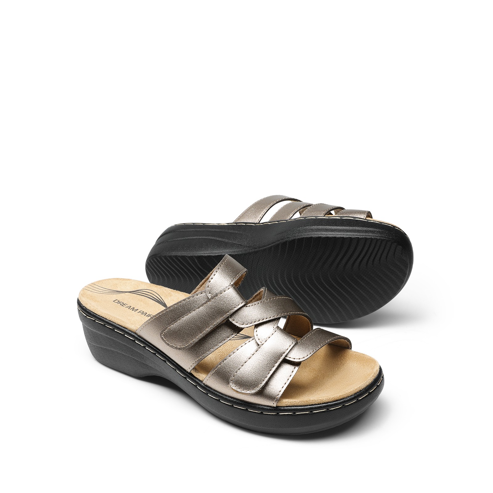 Women Summer Arch Support Slide Sandals Adjustable Strap Beach Low Wedge Sandals