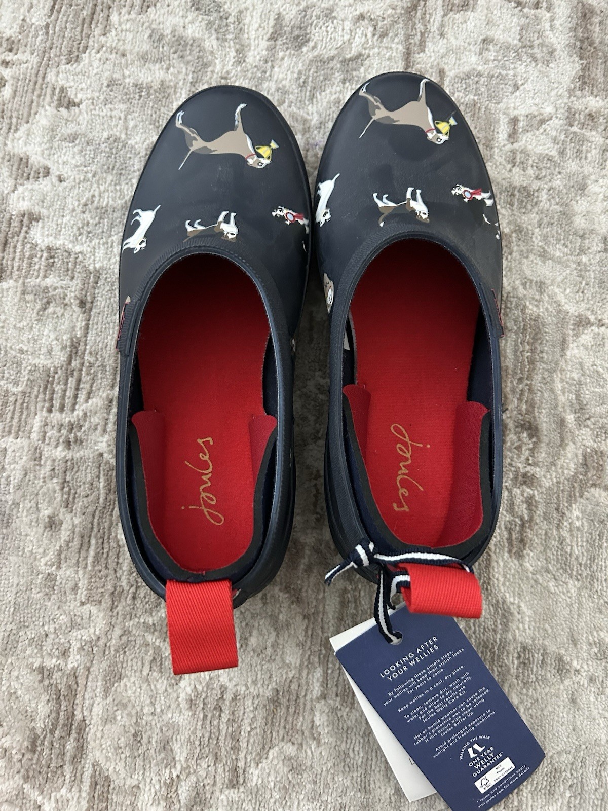 JOULES POP ON WELLY RAIN GARDEN CLOGS Women’s Size 6 NAVY BLUE DOG PRINT NWT**