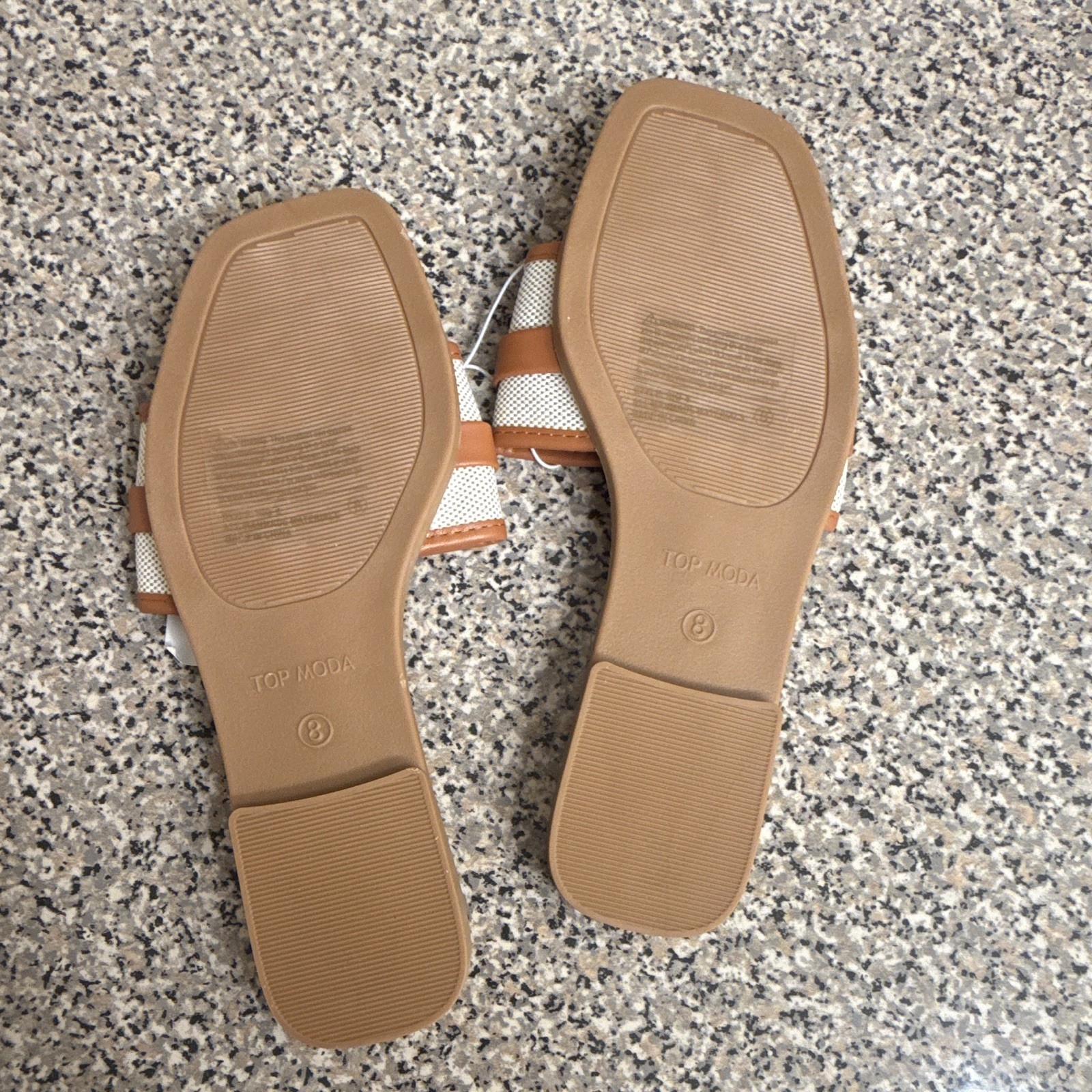 TOP MODA Women’s Leather Slide Sandals Brown/White Striped Open Toe 8