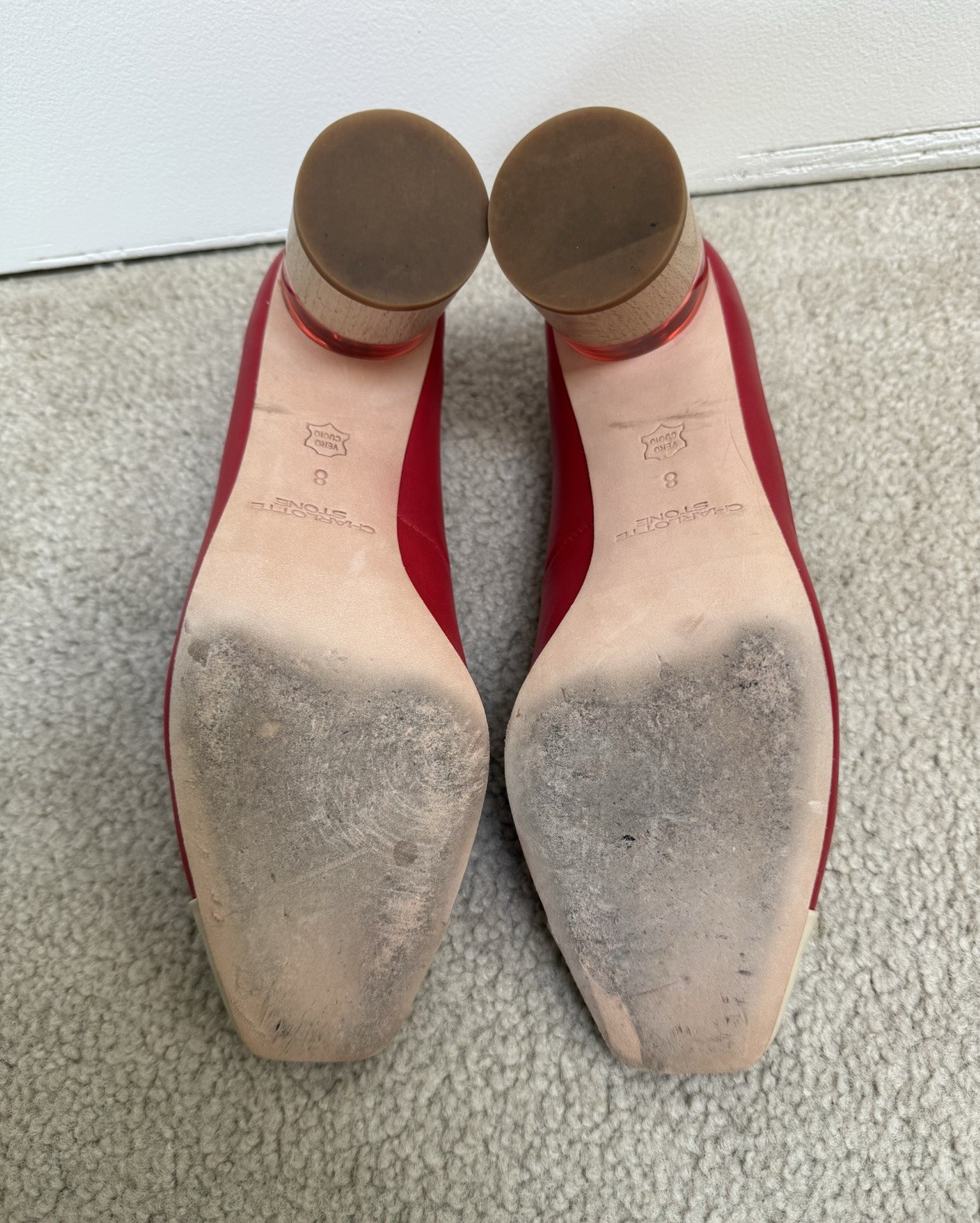 Charlotte Stone Red Block Pattern Heels Women’s US 8