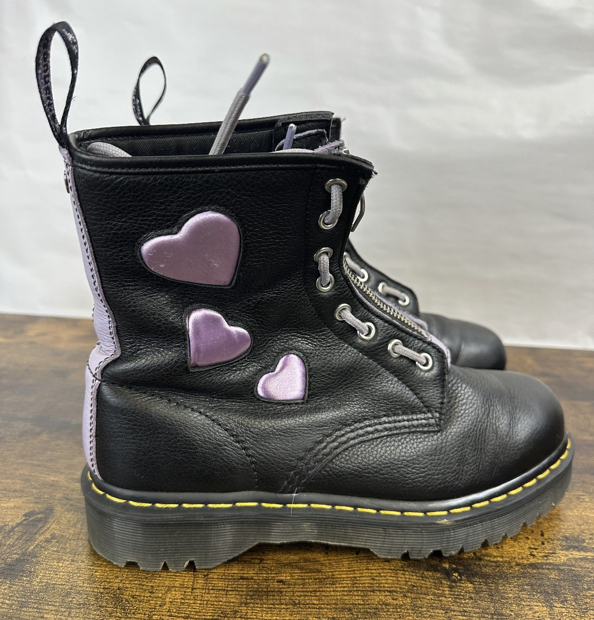 Dr Martens 1460 Zip Heart Black Purple Lace up Combat Boots Goth Punk Grunge 10