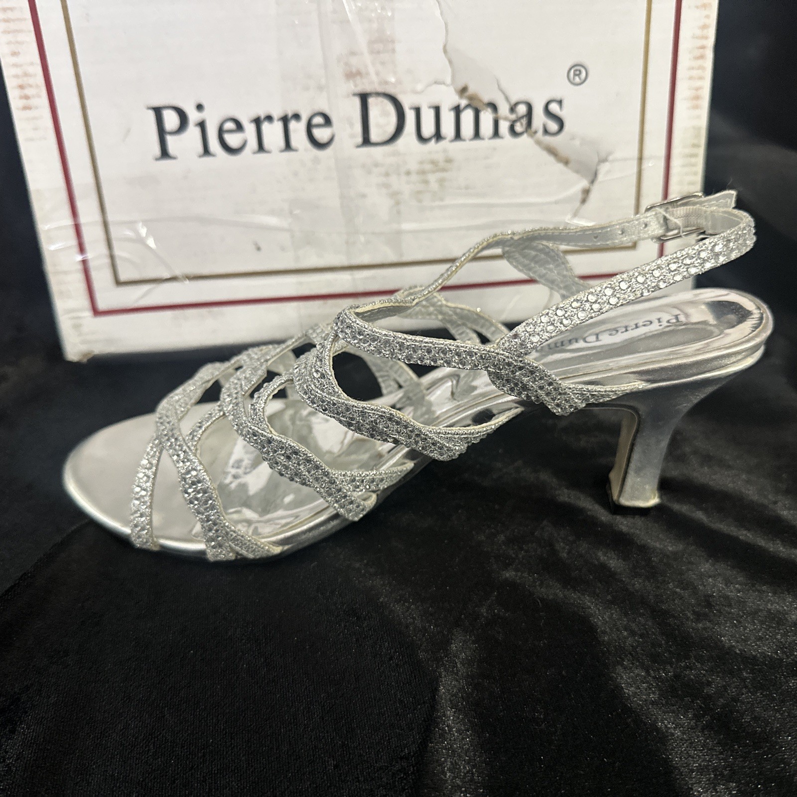 Pierre Dumas Ancora- 508 Silver Rhinestone Sandal Heels 9M