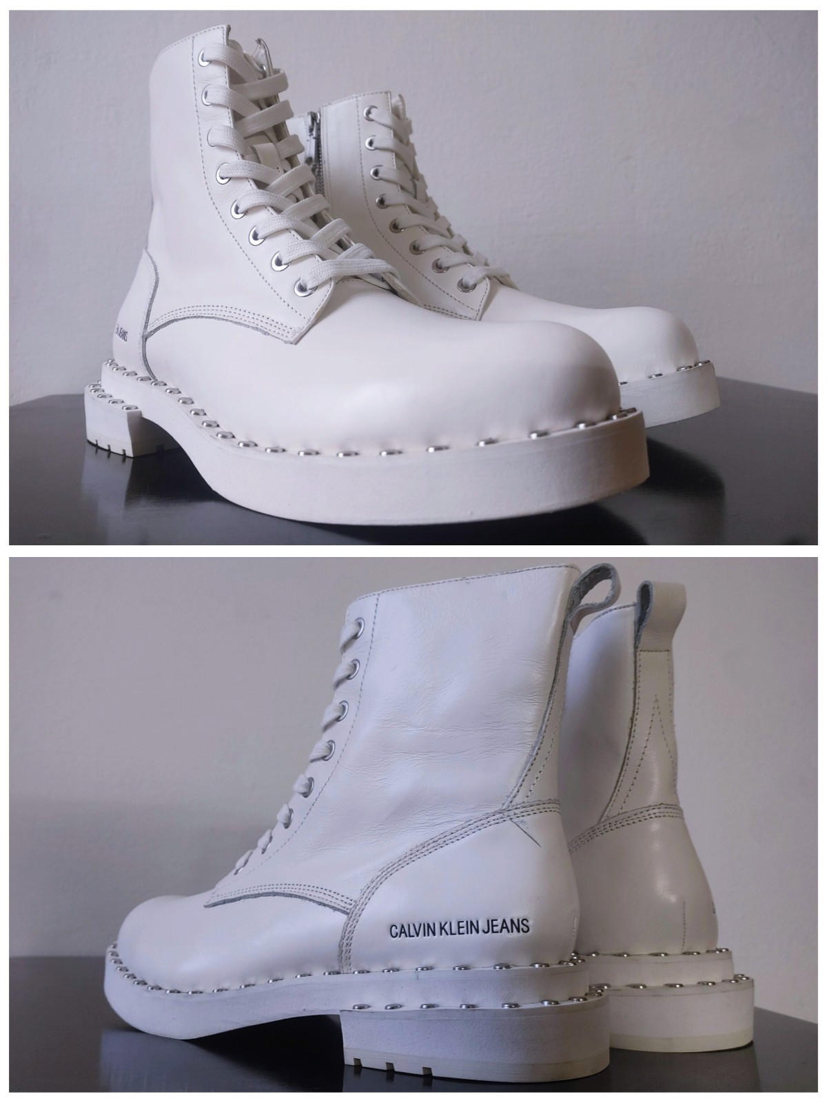 Calvin Klein Jeans Combat Boots Studded White Leather EU 40 Nannie B4R0468