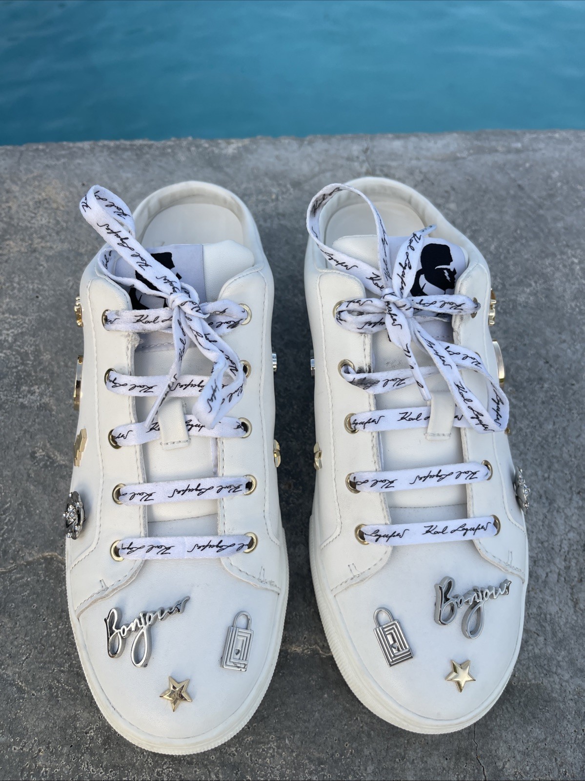Karl Lagerfeld Paris Cordelia White Platform Sneakers Women’s Size 8M Used