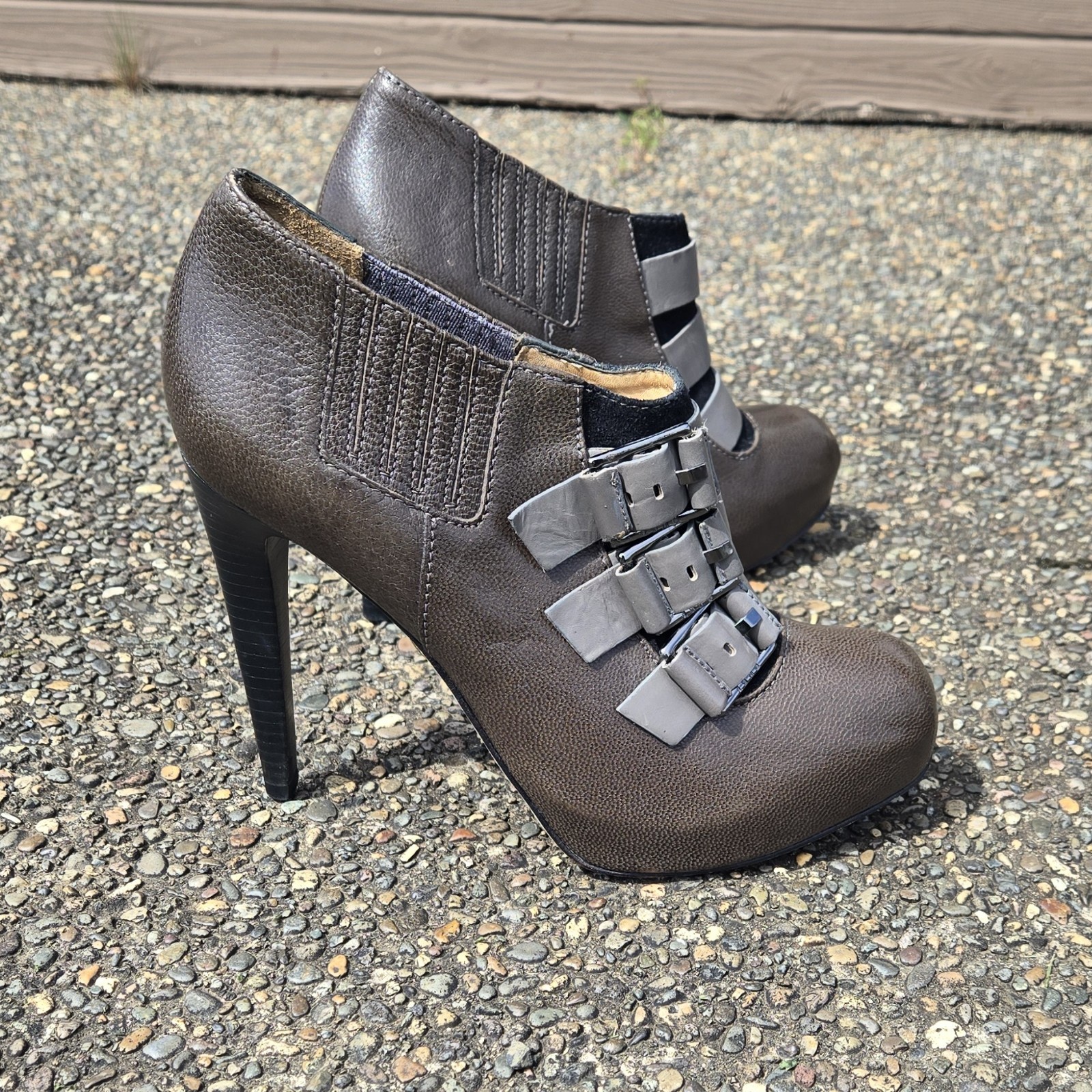 L.A.M.B. King Heeled Ankle Boots Women’s 7.5 Olive Gray Platform Gwen Stefani