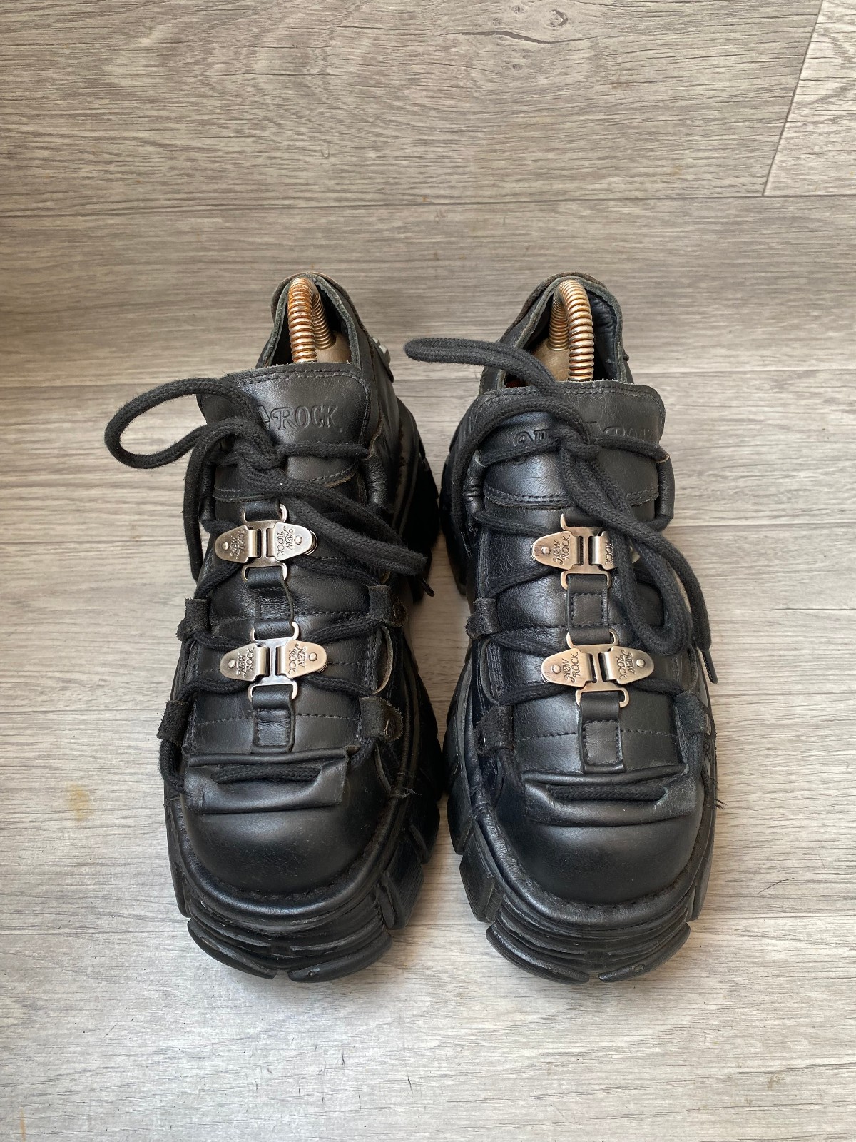 New rock platform black grunge leather chunky shoes sz 36 us 5.5