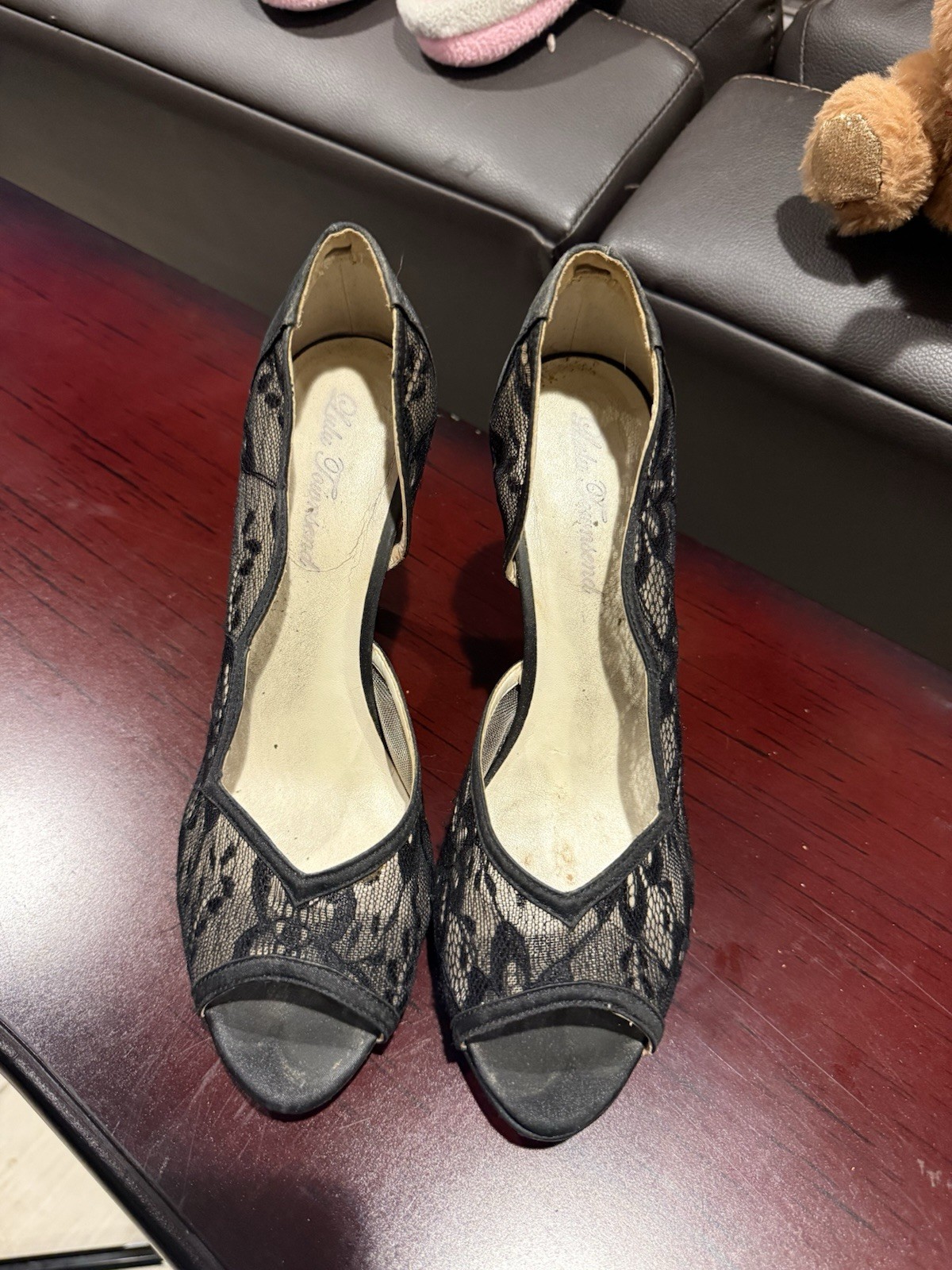 👠 Lulu Townsend Black Lace High Heel Pumps Peep Toe Women’s Size 9