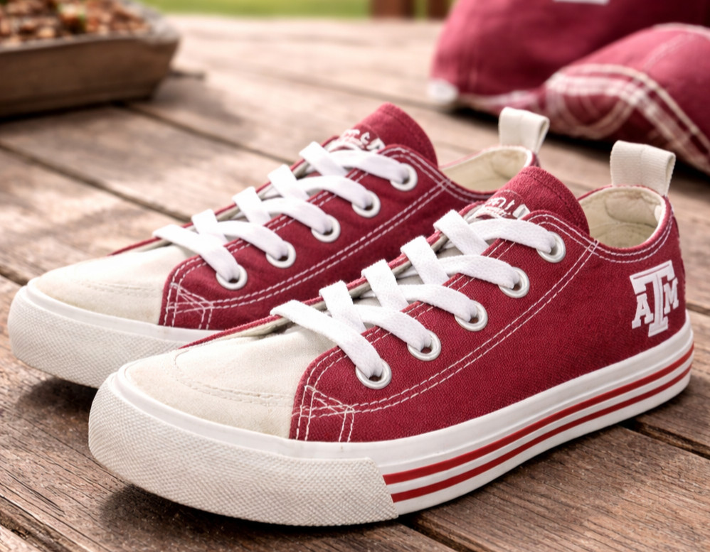 Texas A&M Aggies Women’s 7 Canvas Sneakers Maroon White Low Top TAMU SKICKS