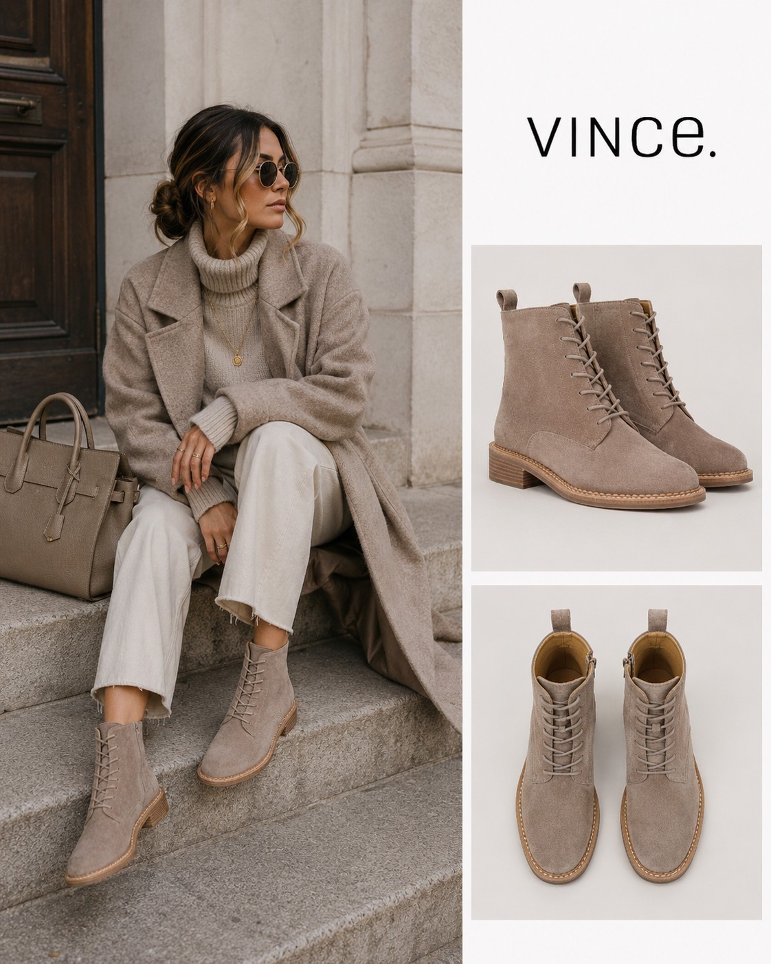 Vince Cabria Suede Lace-Up/Zip Ankle Women Boot Size 8 M Made in Italy