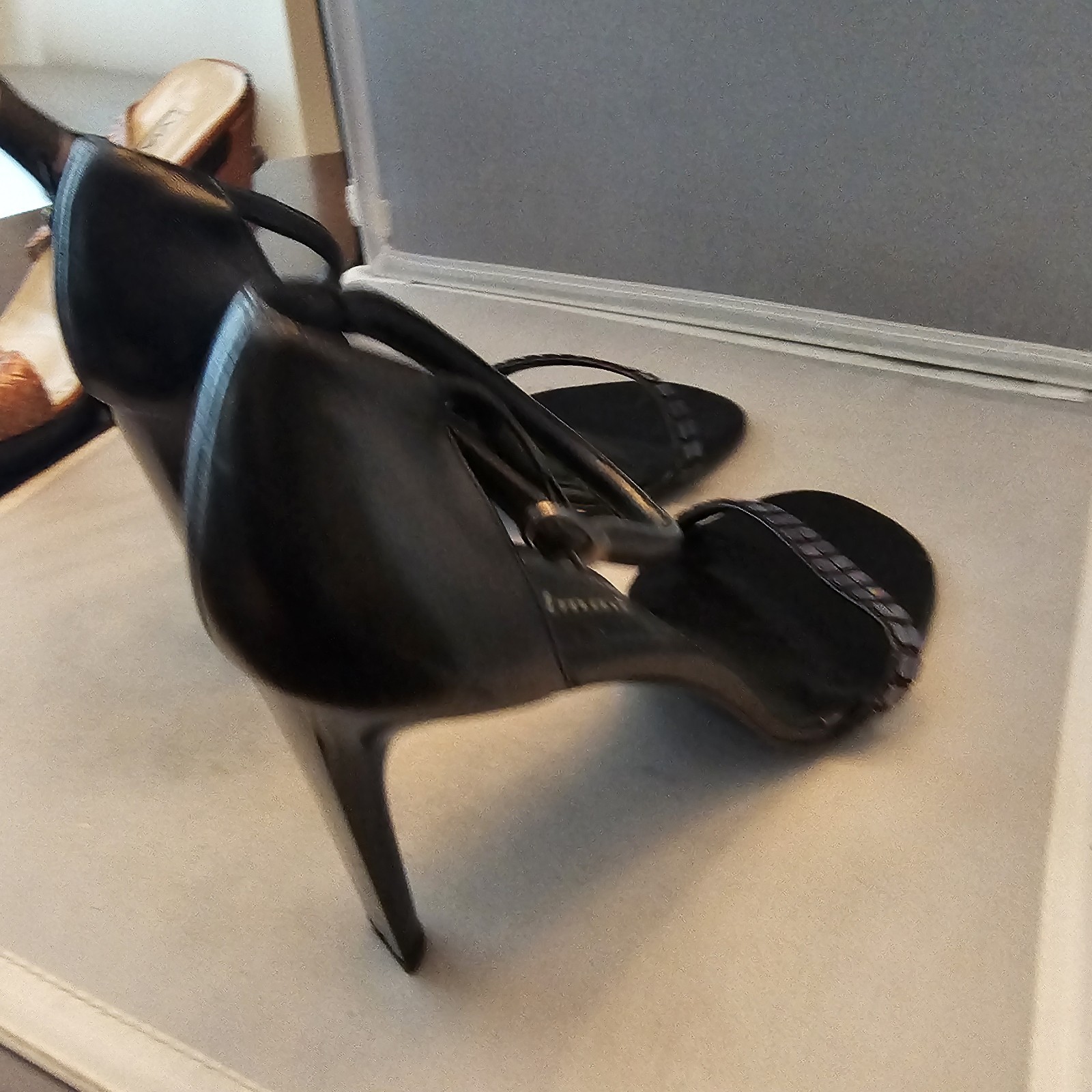 Delman Made in Spain Size 10.5 M Black Open Toe 4″ High Heels, See Pics for Cond