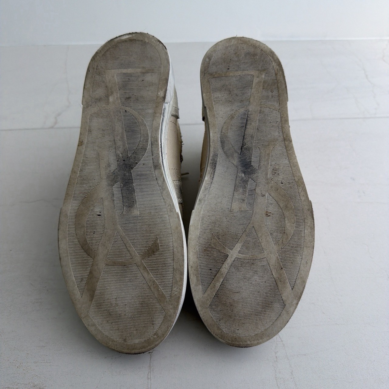 Saint Laurent Smoking Forever High Top Distressed Canvas / Suede Sneakers 39