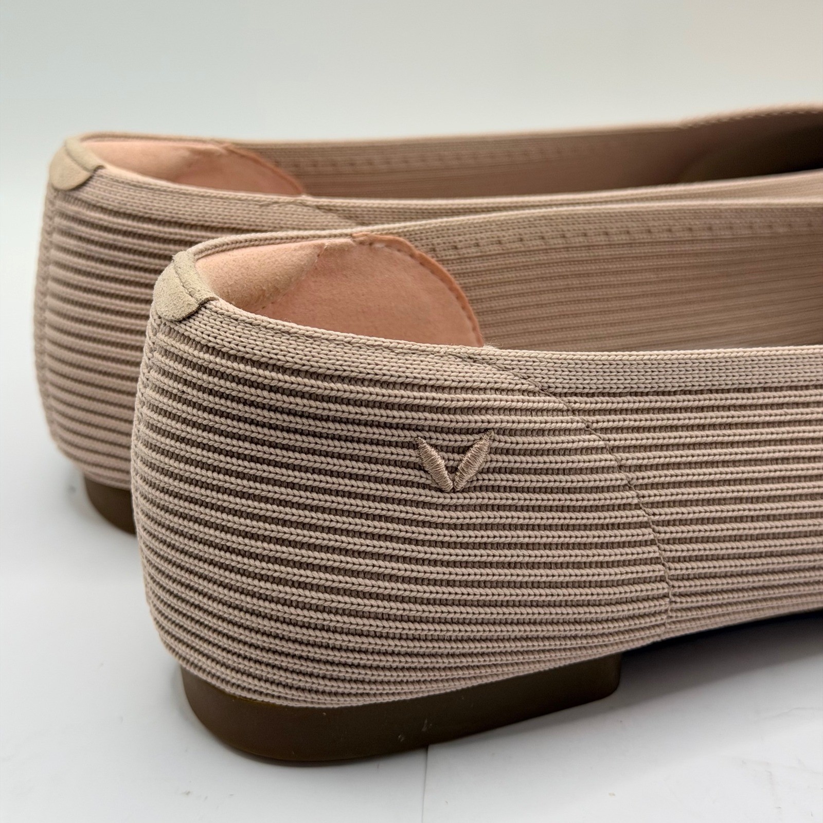 Vivaia Margot Square Toe V-Cut Ribbed Knit Flats baby pink Size 41 US 10