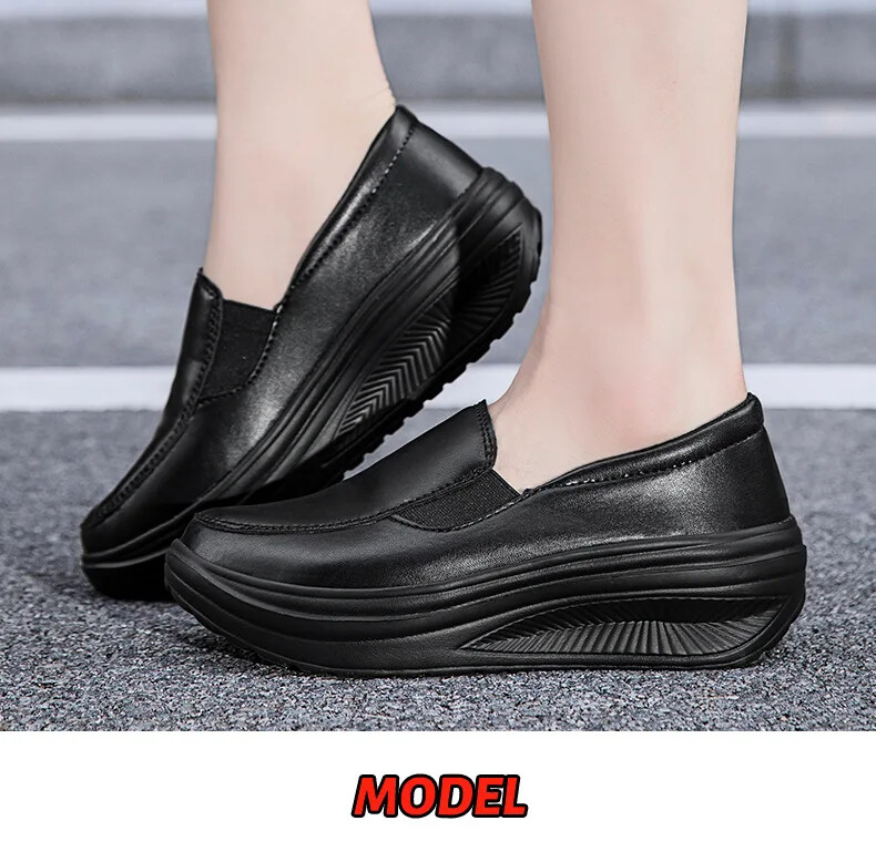 Spring Genuine Leather Soft Outsole Work Shoes Swing Shoes Wedges Single Shoes