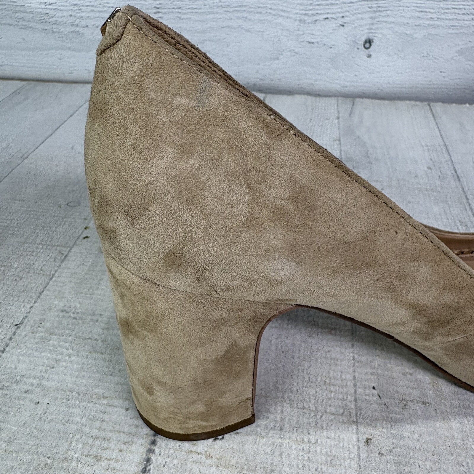 Sam Edelman JUNIE Oatmeal Suede Leather Block 3.25″ High Heel Size 9.5 M EU 39.5