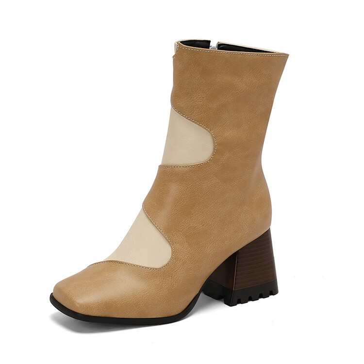 Occident Women’s Zip Square Toe Patchwork Ankle Boots Riding Dress Western Shoes