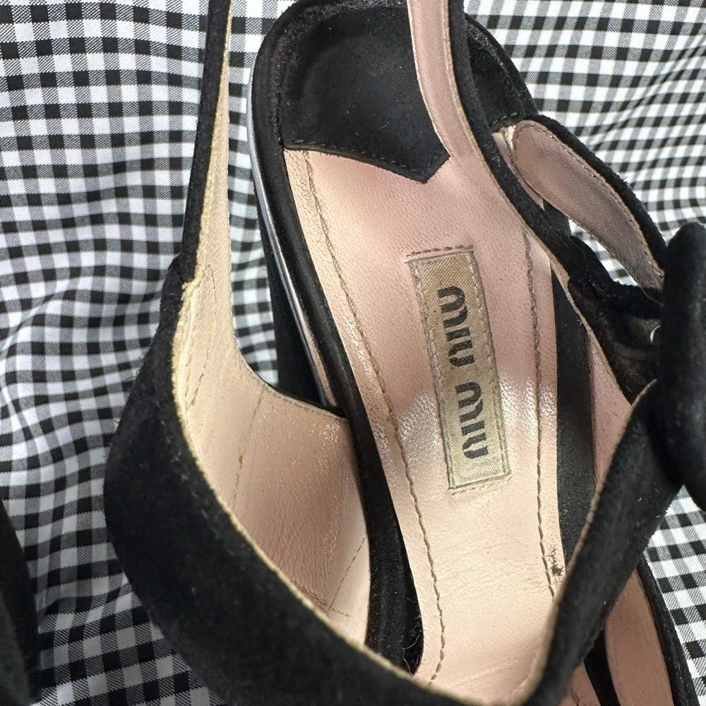 Miu Miu Black Silver Metallic 70s Disco Style Suede Platform Sandals EU 38 US 8