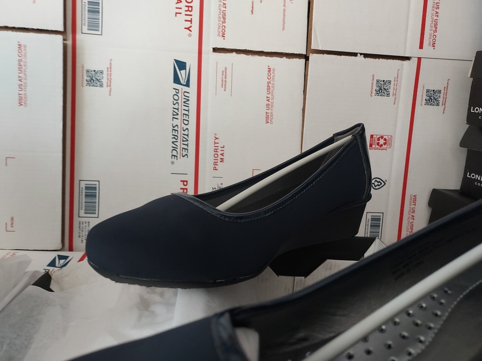 LONDON FOG Chester NAVY BLUE Neoprene Dress Wedge womens size 10 M, #trl8