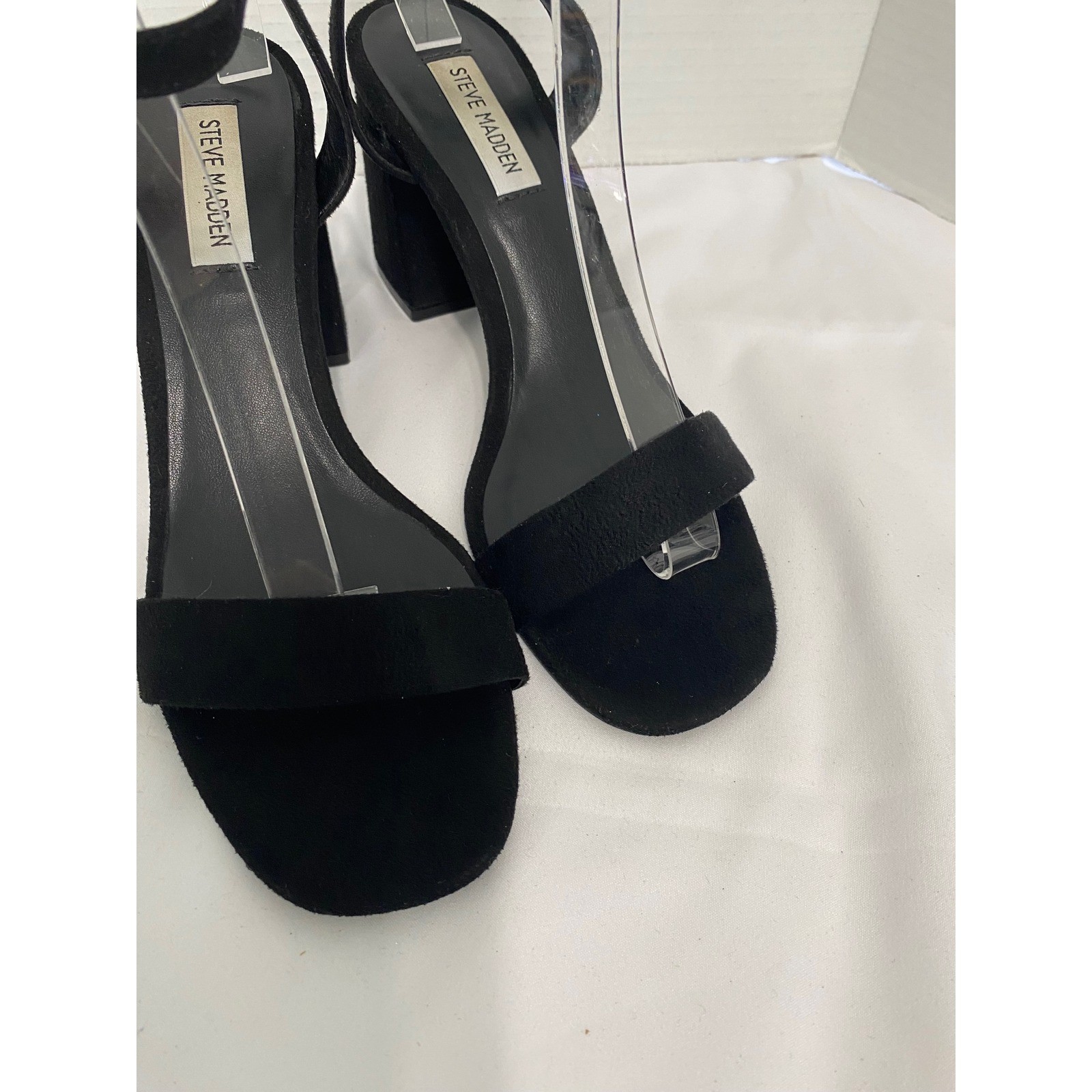 Steve Madden Glamorous Sandals Womens 9 Black Excellent Block Heel GLAM03S1