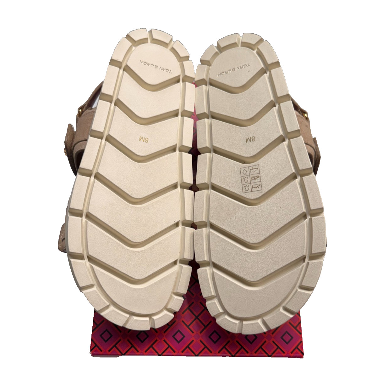 Tory Burch Women’s Kira Sandals, Brown with Gold Logo and White Sole, Sz 8