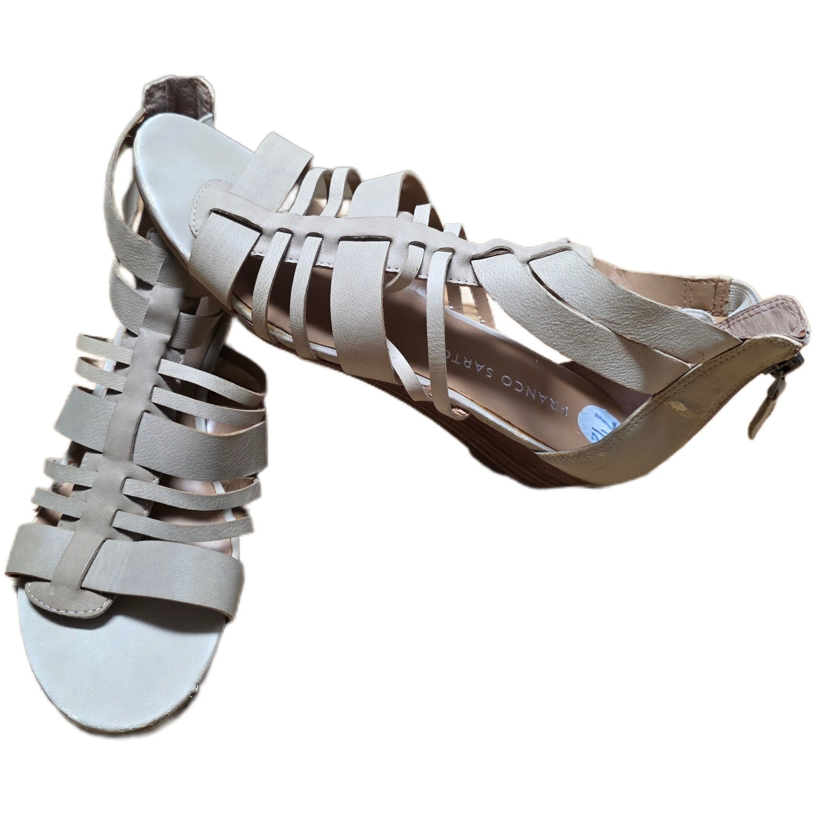 Franco Sarto Uzeta Gladiator Wedge Sandals Women’s Size 7.5 Beige Leather