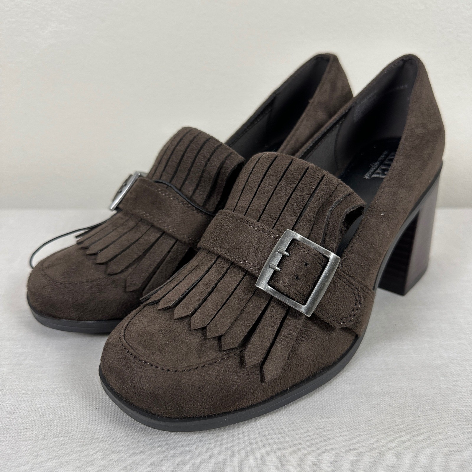 a.n.a Women’s 8 Faxon Block Heel Loafers Chocolate Brown Kiltie Fringe Buckle