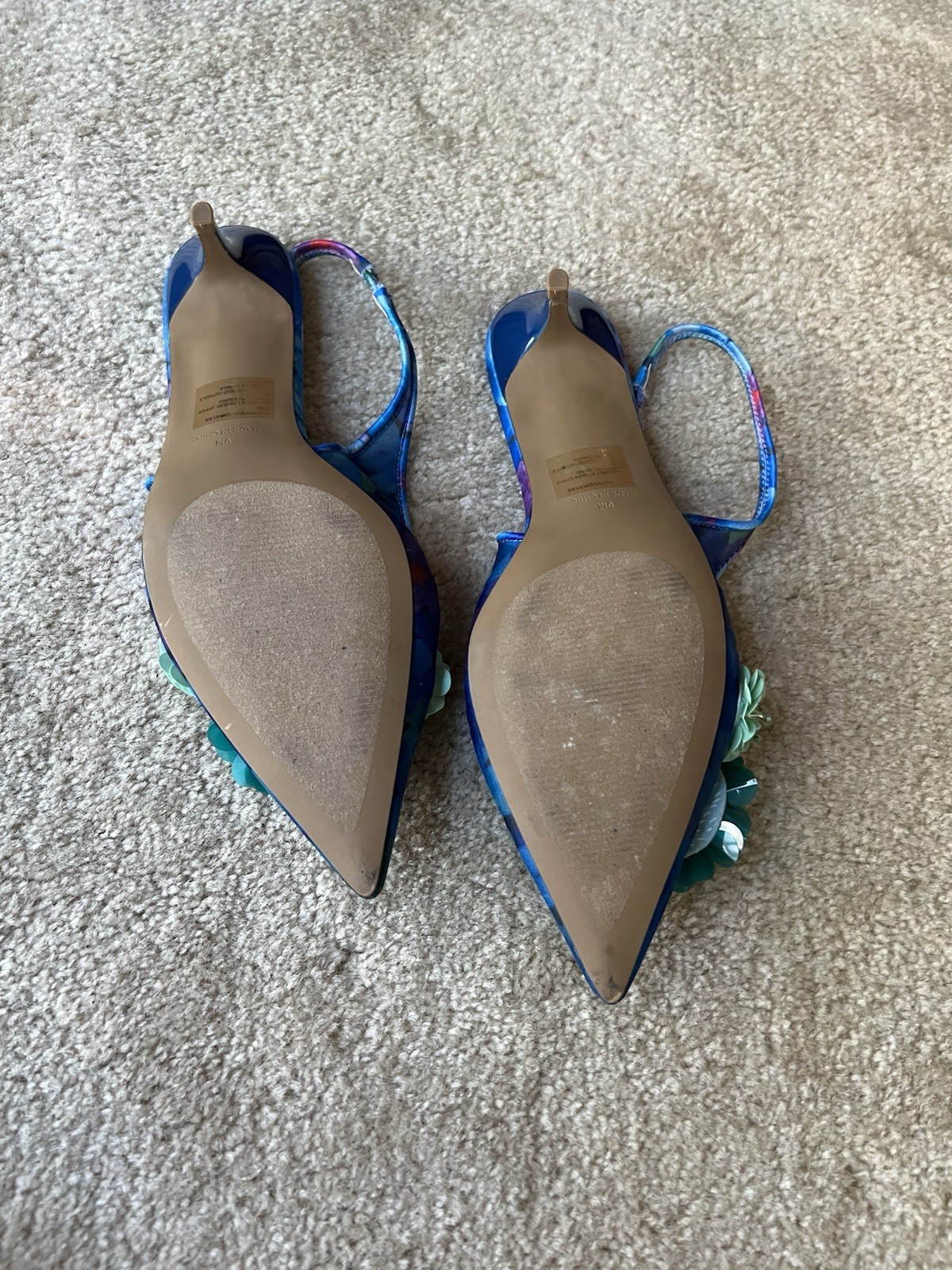 Betsey Johnson Blue Green Floral Pointed Toe Slingback Heels Women 9 Pre-Owned