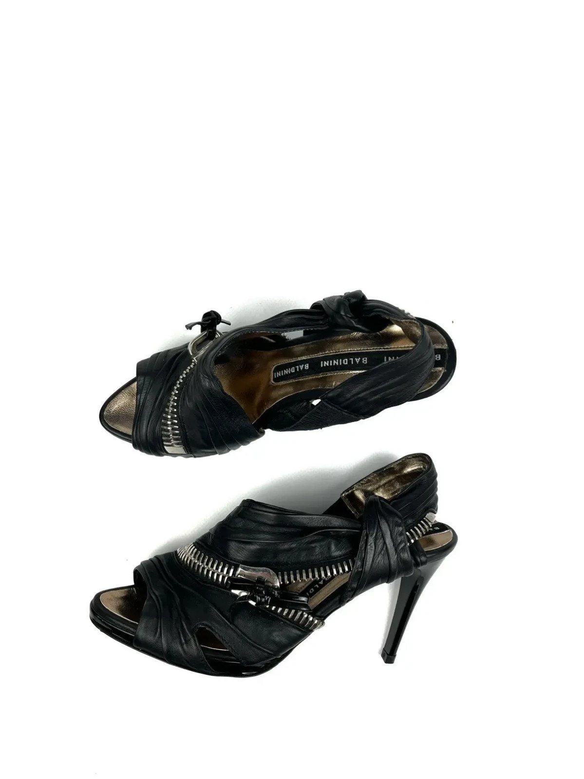 Baldinini Black Leather Zip Slingback High Heel Sandals