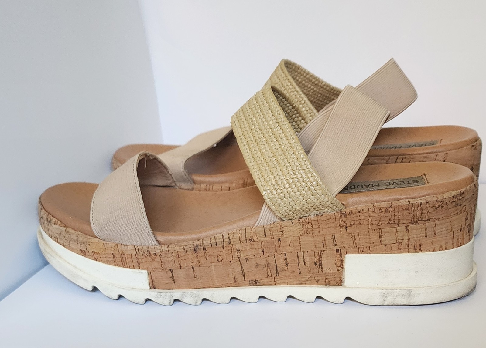 Steve Madden Wedge Sandal Beige And White Women’s Size 8M