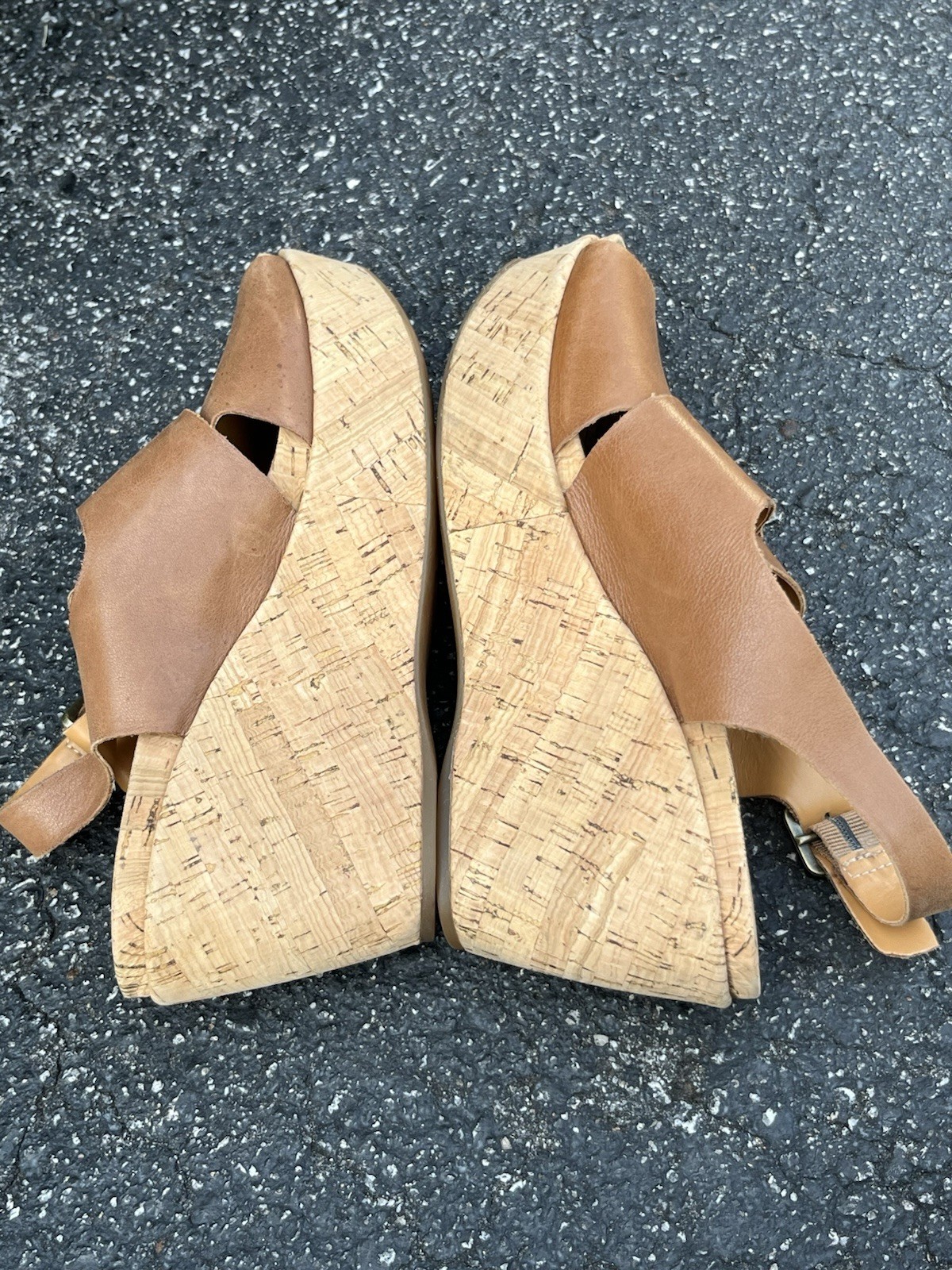 Women’s Kork-Ease Alex light tan leather & cork 3.25″ platform wedge sandals 6 M