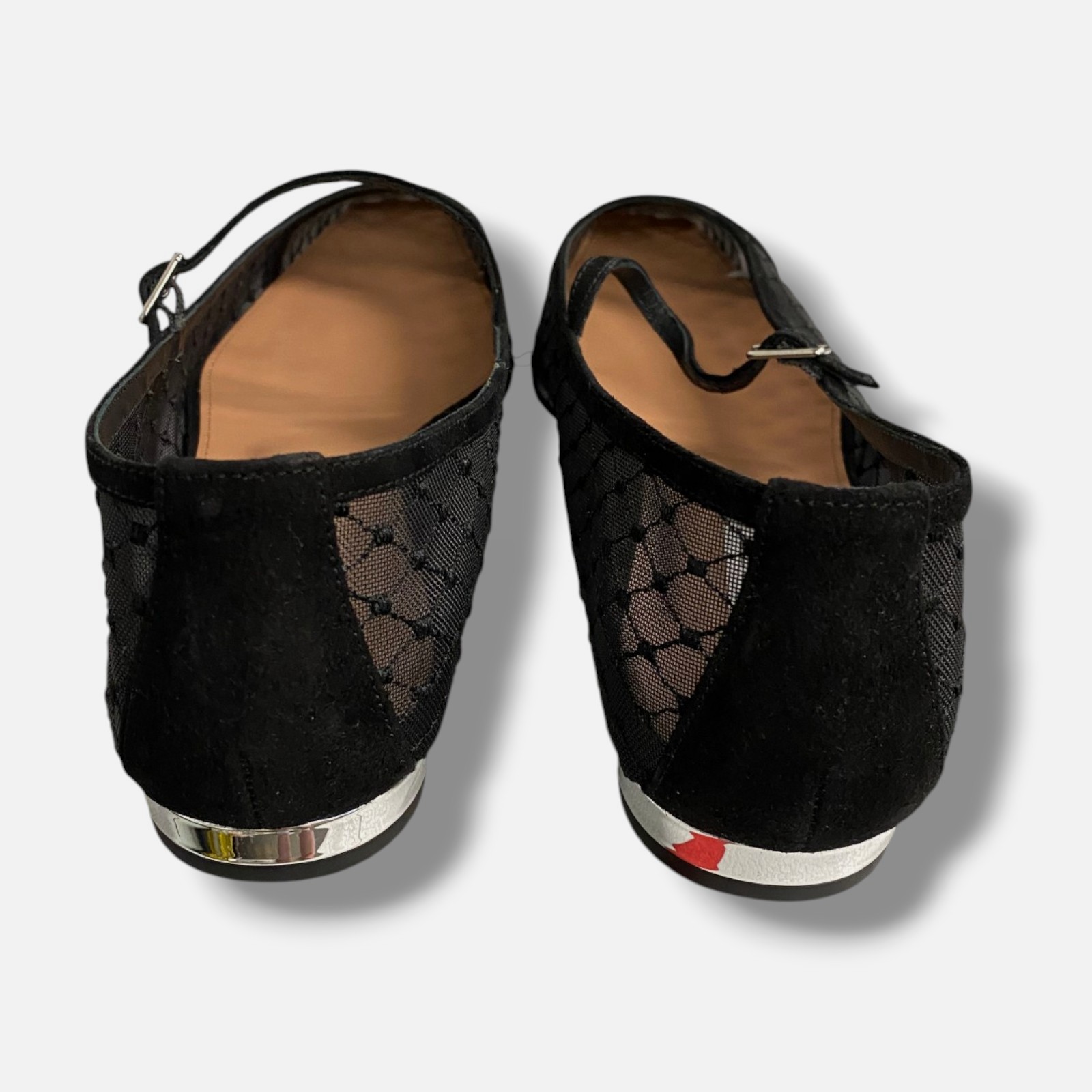 Aquazzura Women’s Black Fishnet Suede Juliette Ballerina Flats Size 38.5