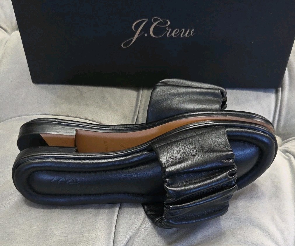 J Crew Single Scrunch Strap Delta Sandal Black Leather Womens Shoes 5 New In Box