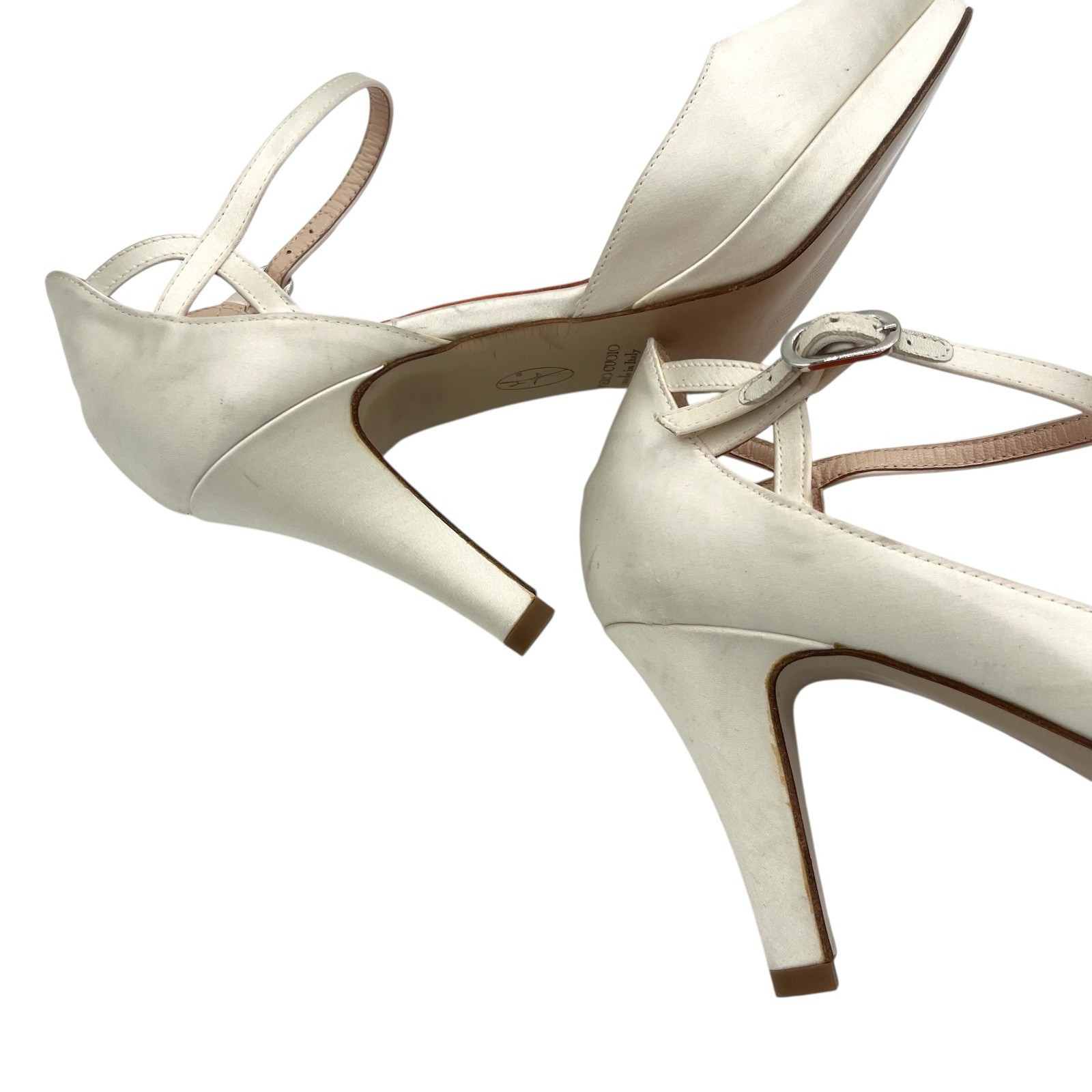 D. Lacquaniti white Satin d’Orsay Mary Jane heels Sz 37 Bridal Luxury Designer