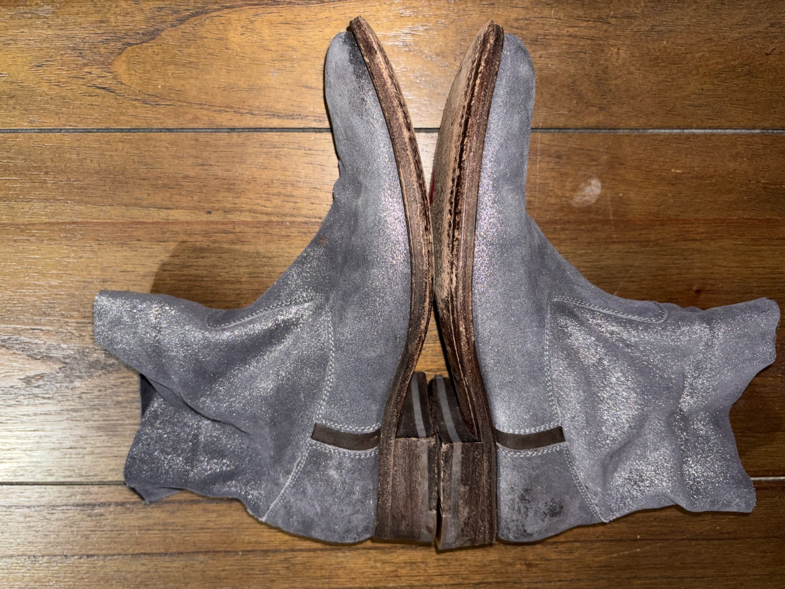 N.D.C. SILVER METALLIC LEATHER SLOUCHY BOOTS EXCELLENT MADE BY HAND 37 US 7