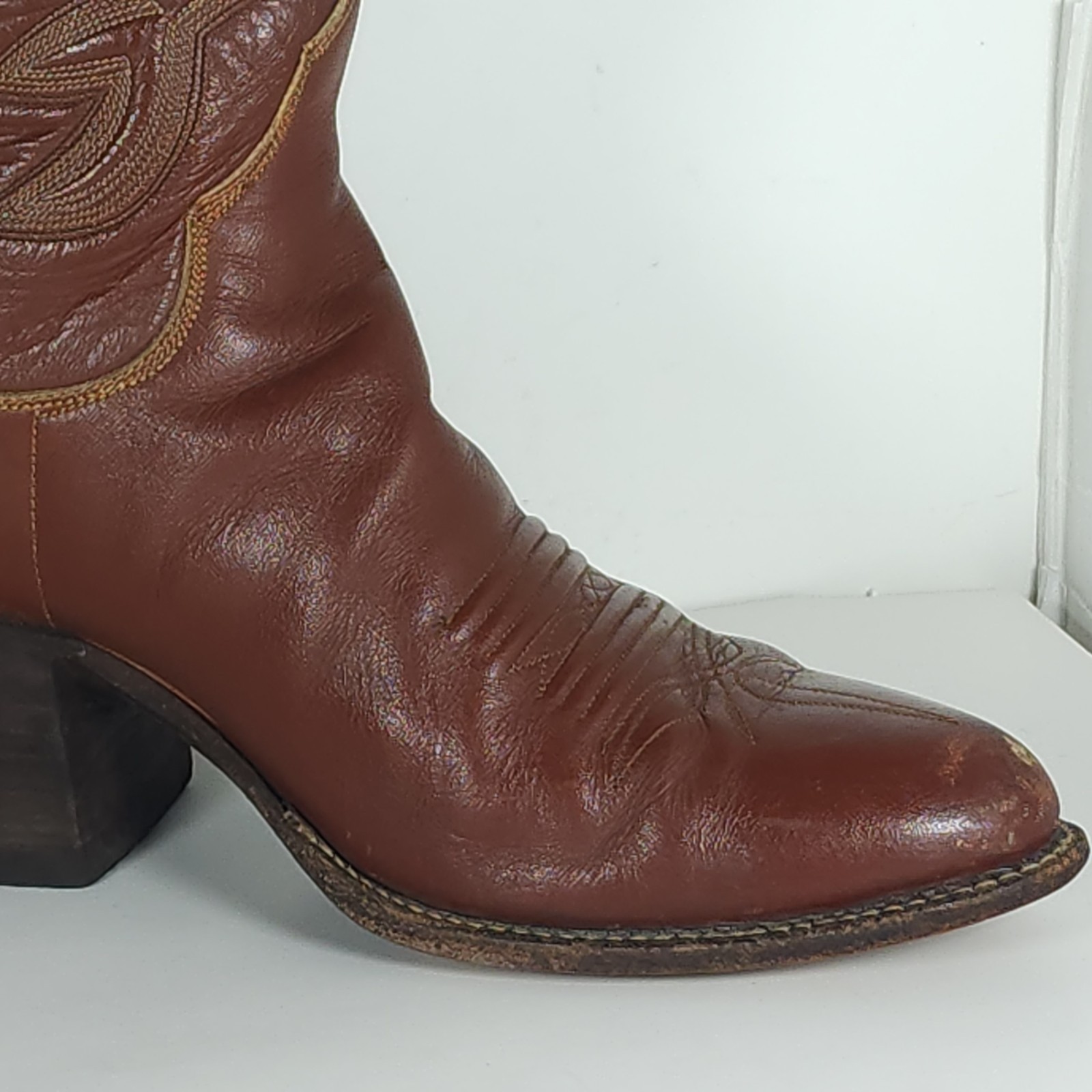 M.L.Leddy San Angelo Vtg Women’s US 8,5? Brown Leather Handmade Western Boots