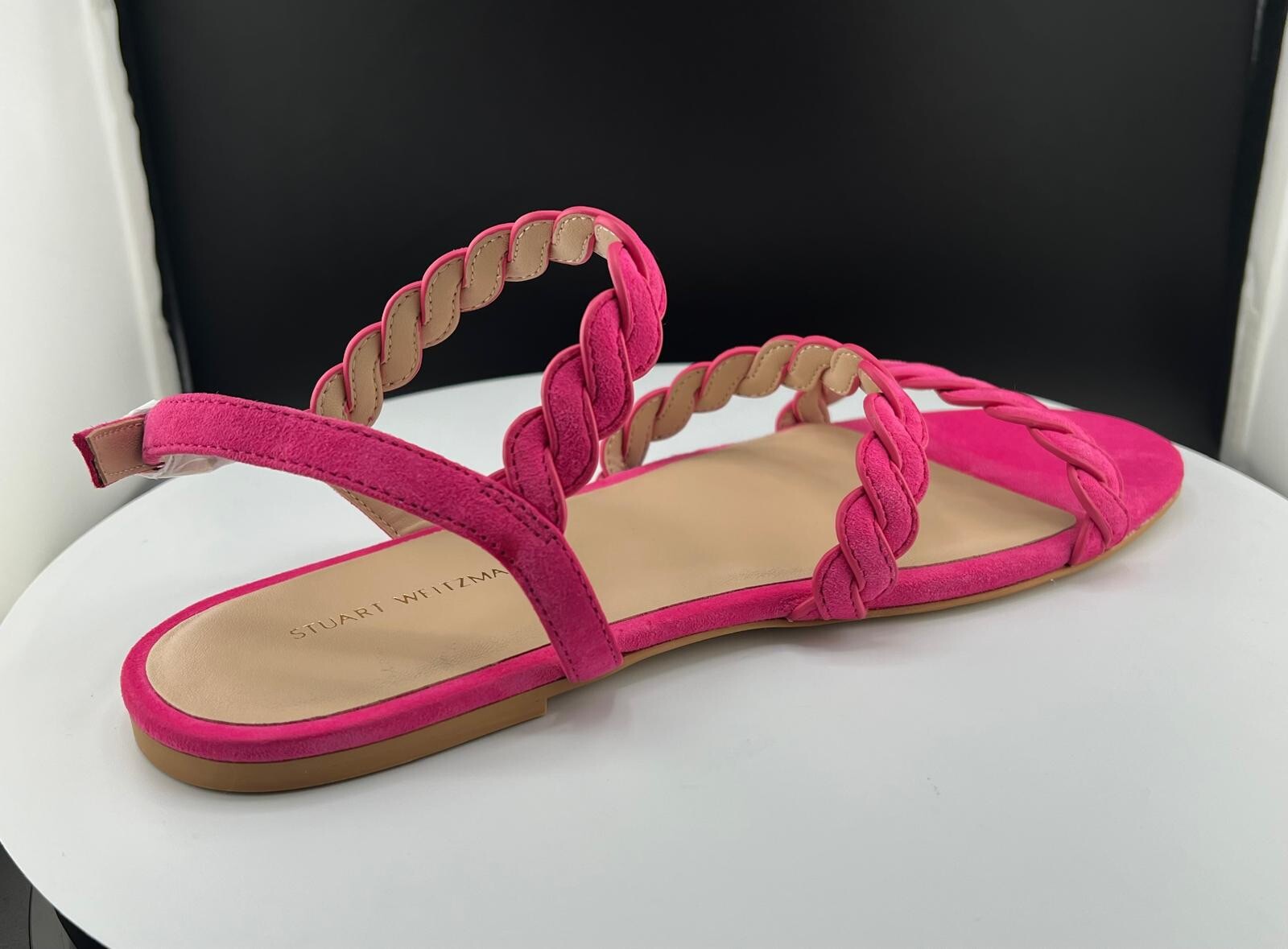 Size 8-Stuart Weitzman Twistie Pink Suede Ankle Strap Flat Sandal Women’s