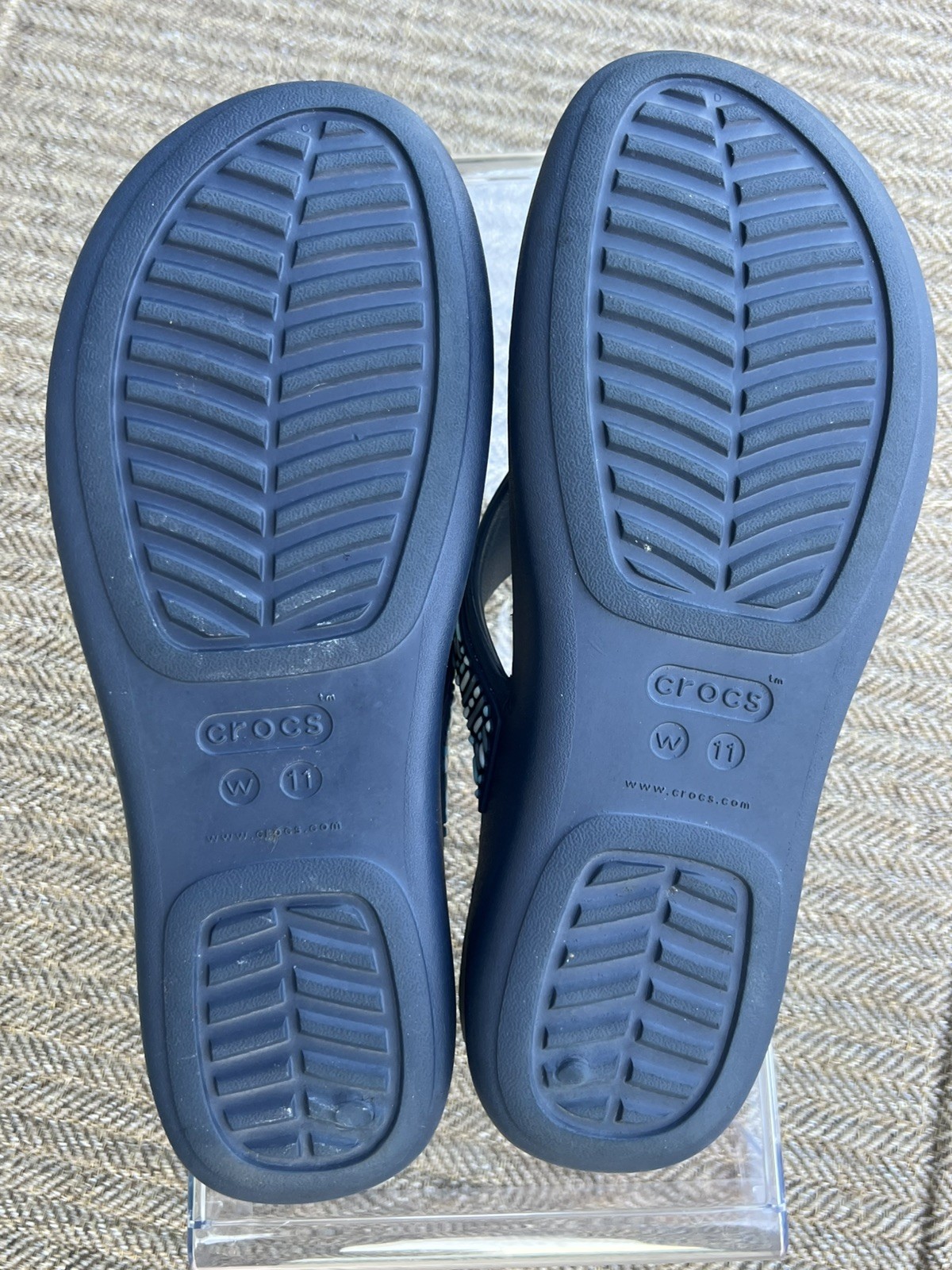 CROCS Dual Comfort Monterey Diamante Wedge Navy Blue Flip Flops Women’s Sz 11