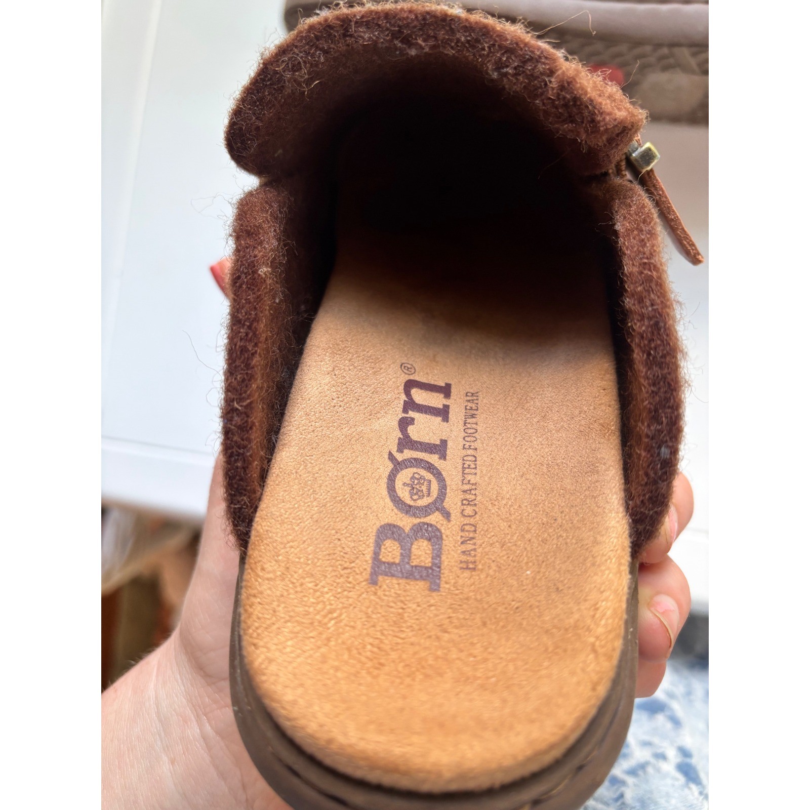 Born Lia Wool Leather Monk Strap Clogs Mules Brown Comfort Shoes 8