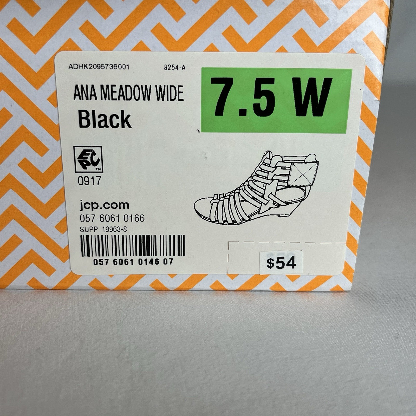 A.N.A. Meadow Wedge Sandals Womens 7.5W Black Gladiator Strappy Comfort