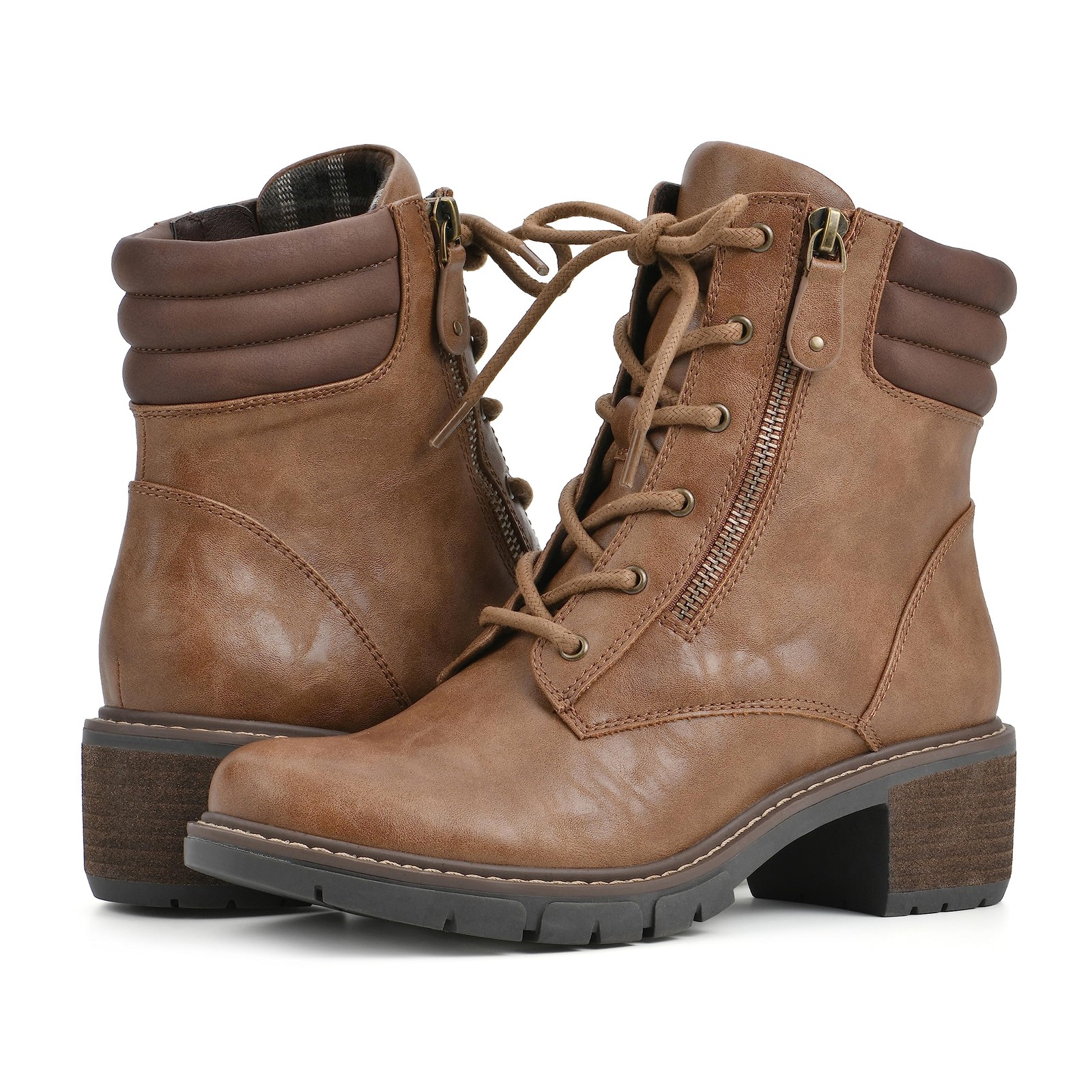 White Mountain Womens Shoes Crazies Block Heel Combat Boot Chestnut/Smooth 10 M