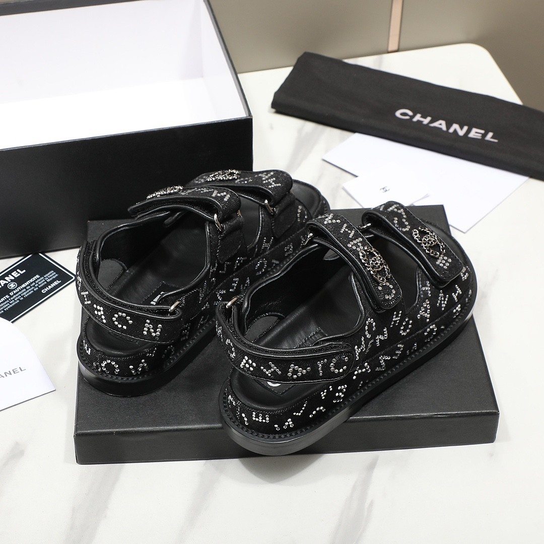 Chanel Dad Sandals Tweed Fabric – 36