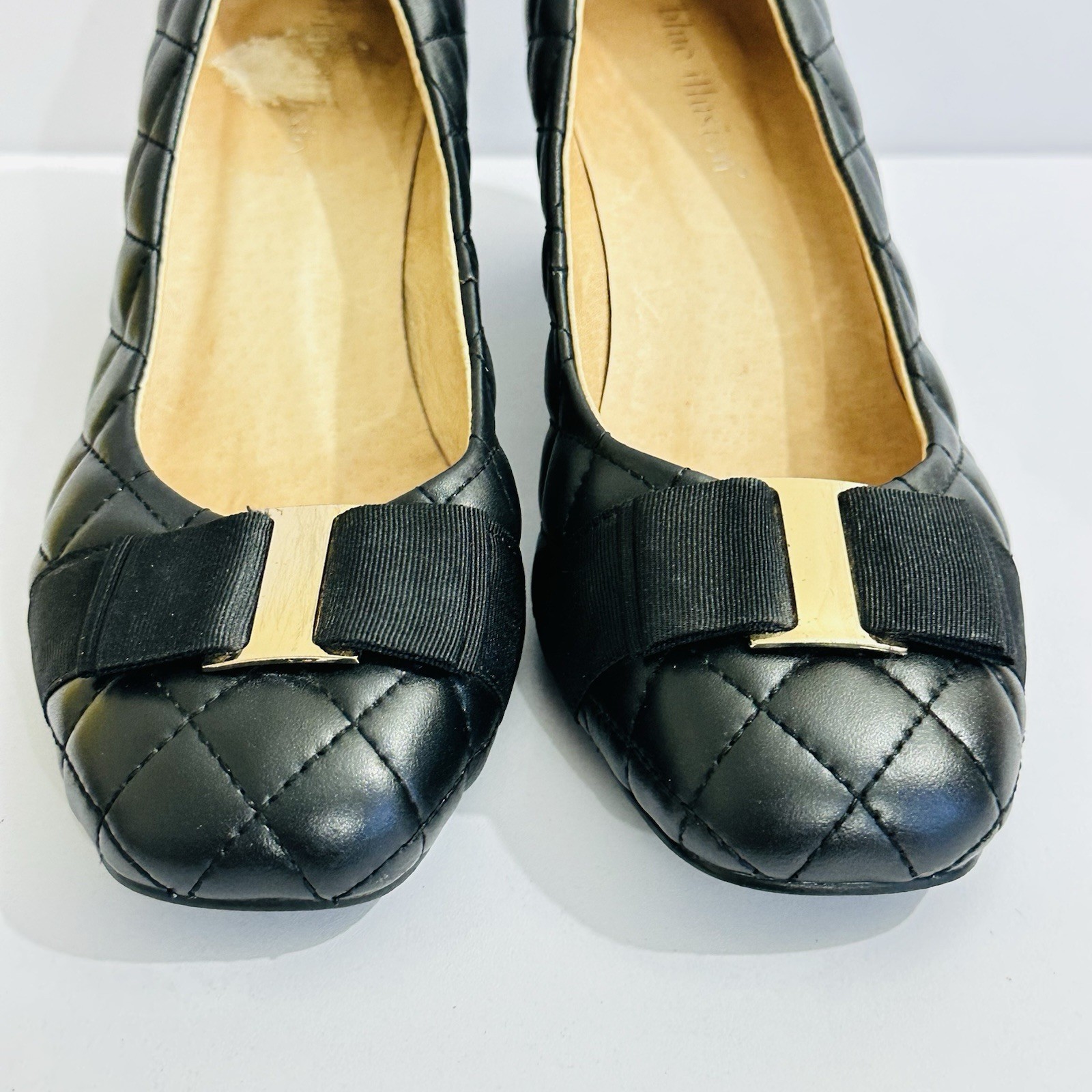 Blue Illusion Womens Black Quilted Leather Pumps Bow Detail EU37 AU6