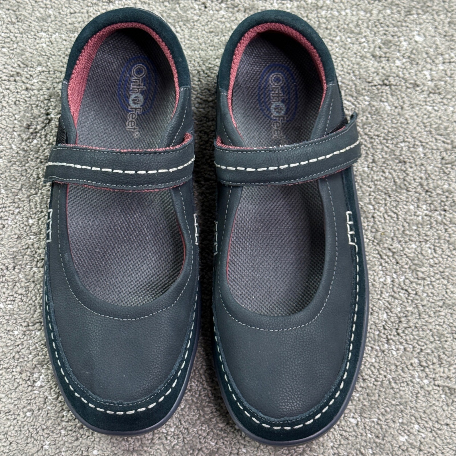 Orthofeet Celina Mary Jane Women 10.5 D Wide Navy Blue Leather Orthopedic 863