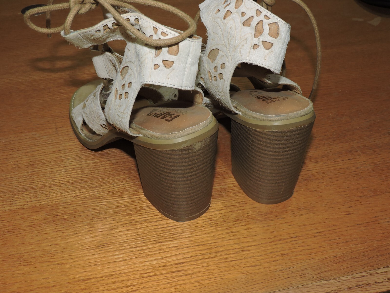 Faryl Robin Brand Beige Lace Up Ankle/gladiator Sandal 3.75″Block Heels SZ 8.5M