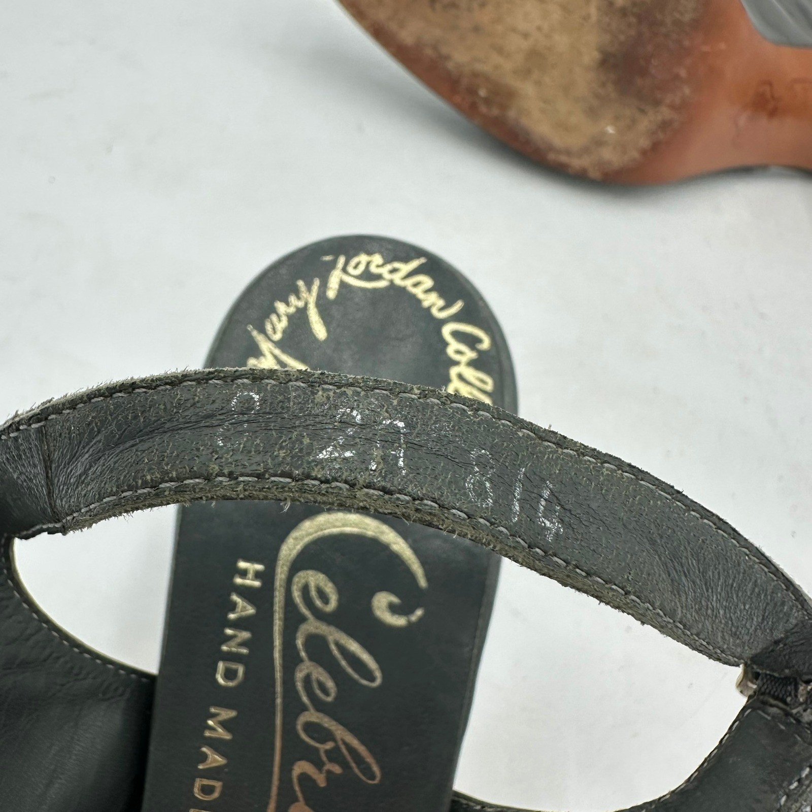 Celebrity Hand Made Mary Jordan Womens Gray Leather Slingback Heels Sz 8 Vintage