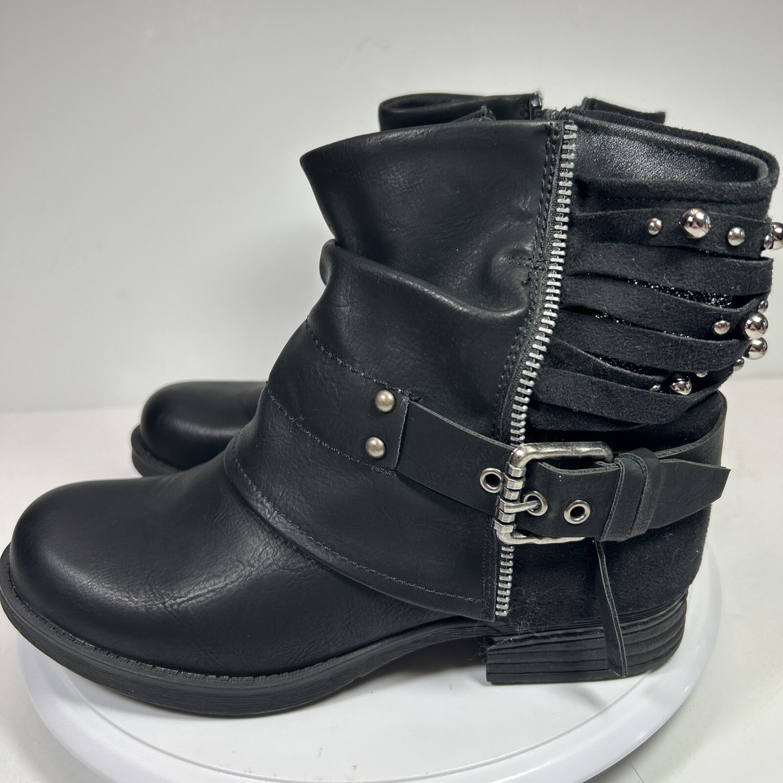 Lala Iaki Black Studded Zipper Ankle Boots