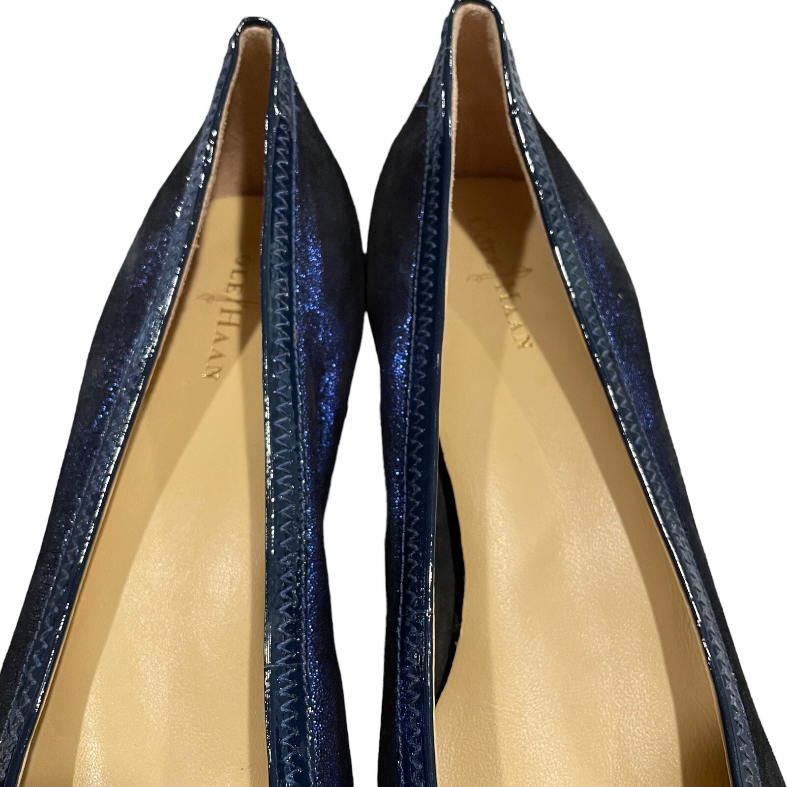 Cole Haan Metallic Blue Cap Toe Wedge High Heel Slip On Shoes Womens 8 B Air