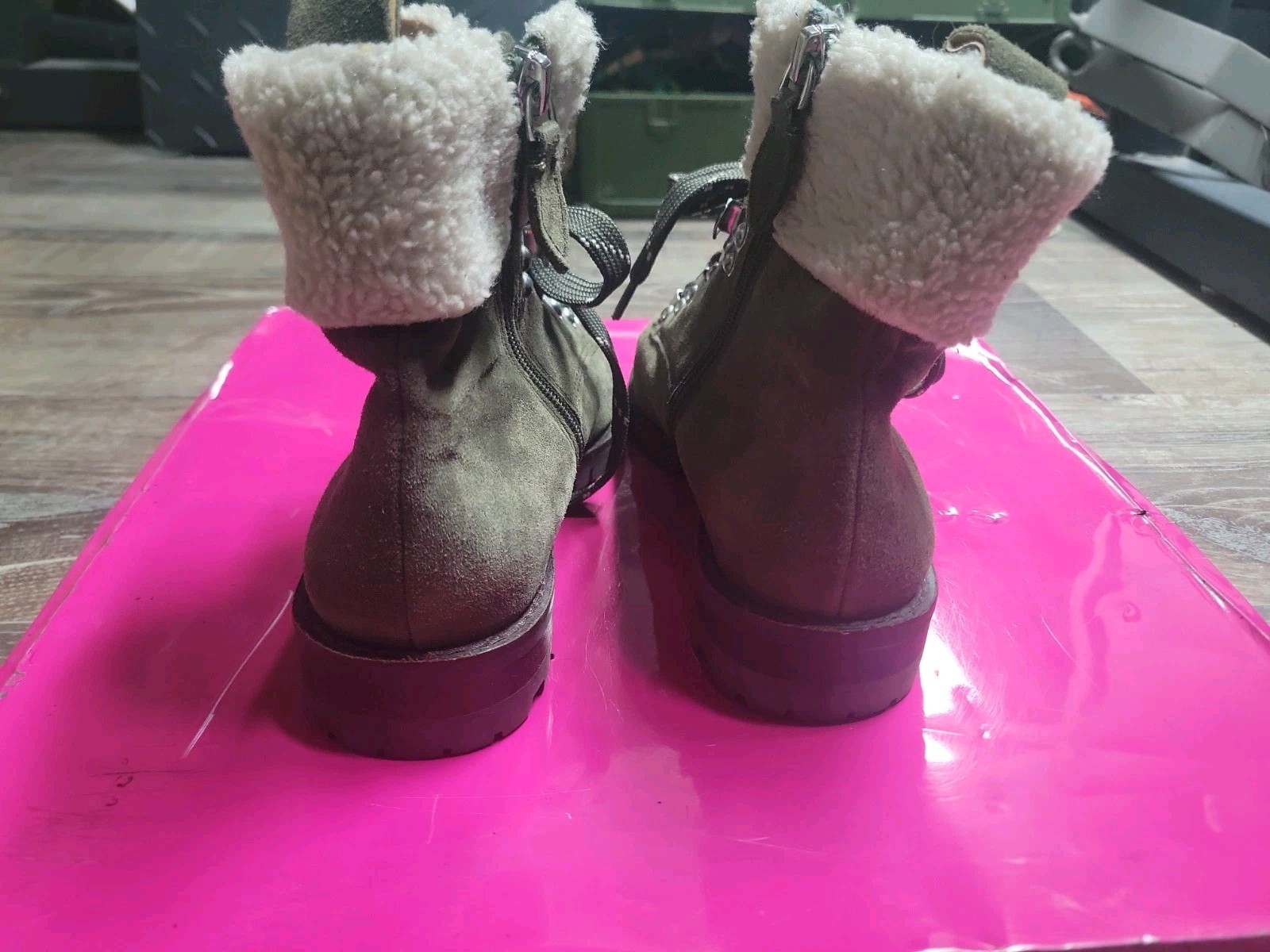 W..6.. M ..Rebecca Minkoff Jaylin Olive Green Suede Lace-Up Combat Hiking Boots